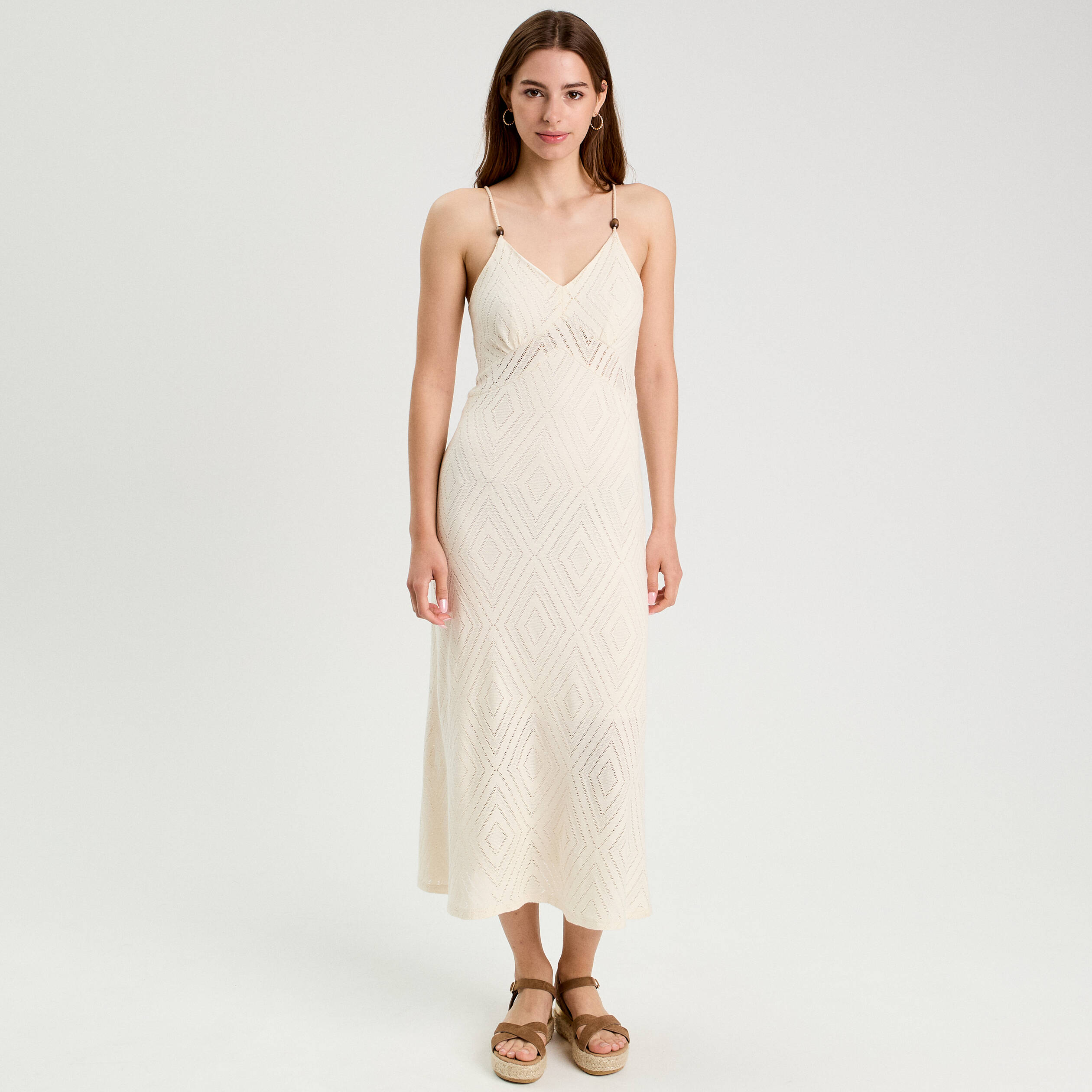 robe longue evasee ajouree ecru femme Robe longue évasée ajourée ecru femme