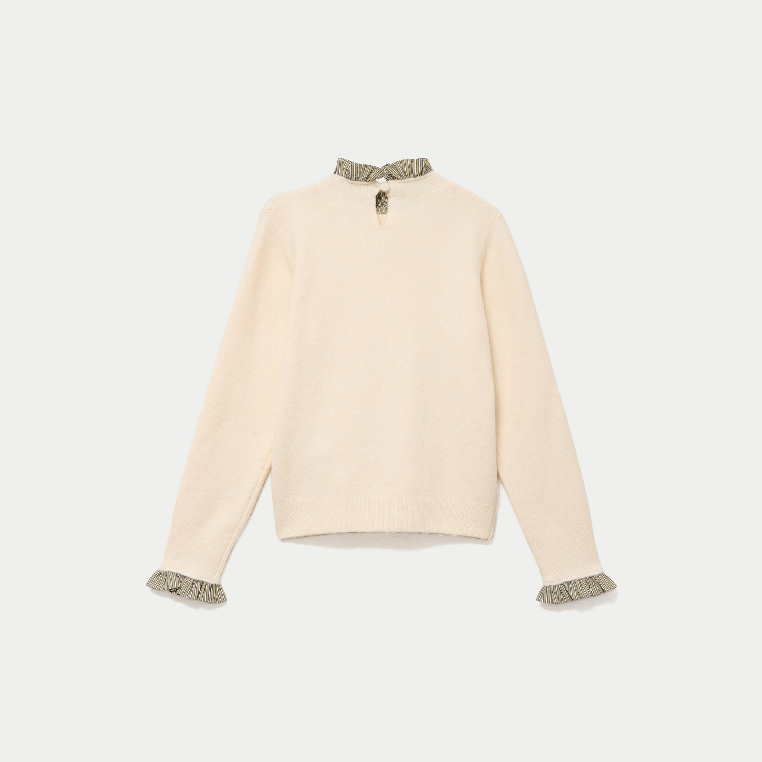 Pull col chemise manches longues sable femme