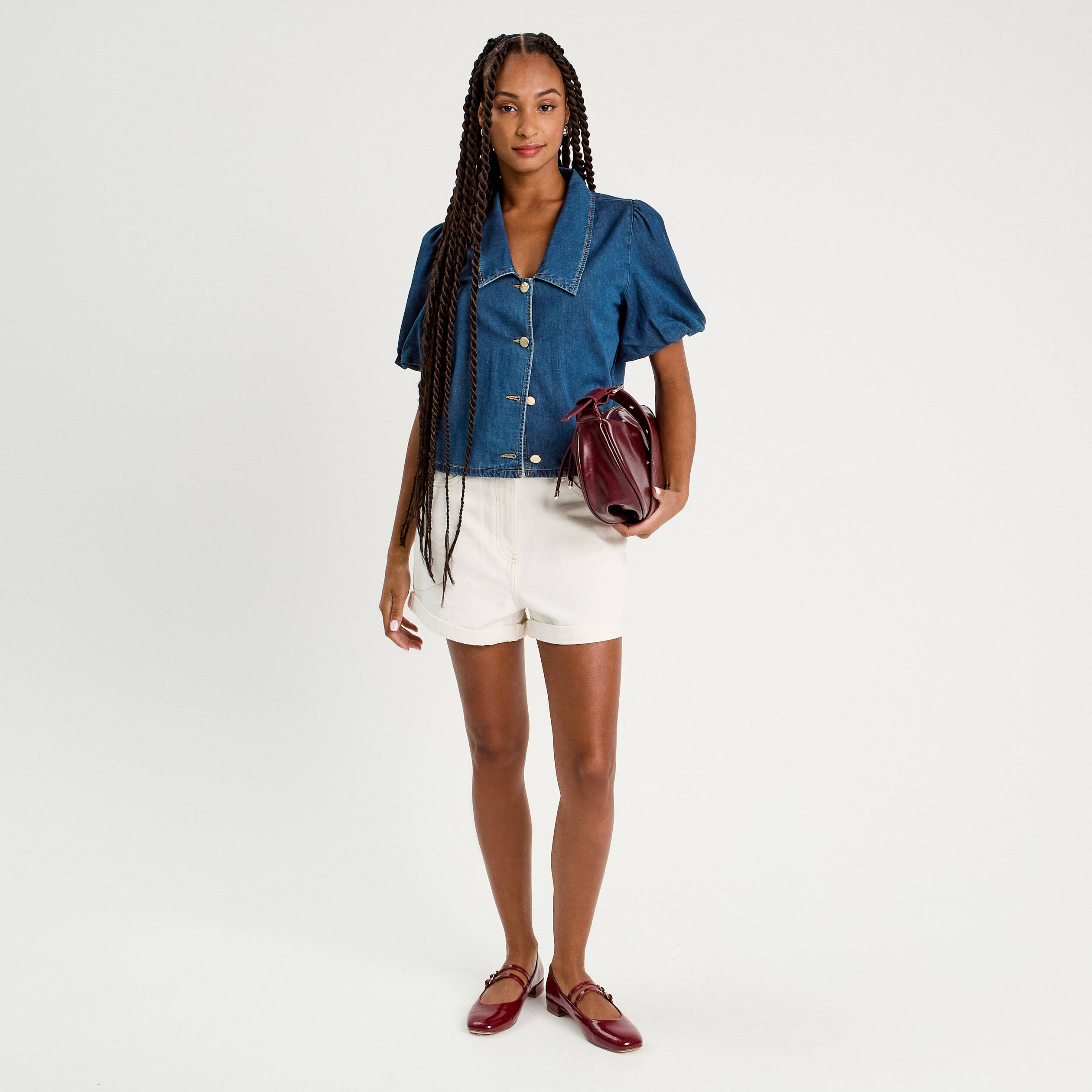 blouse manches courtes en jean denim stone femme Blouse manches courtes en jean denim stone femme