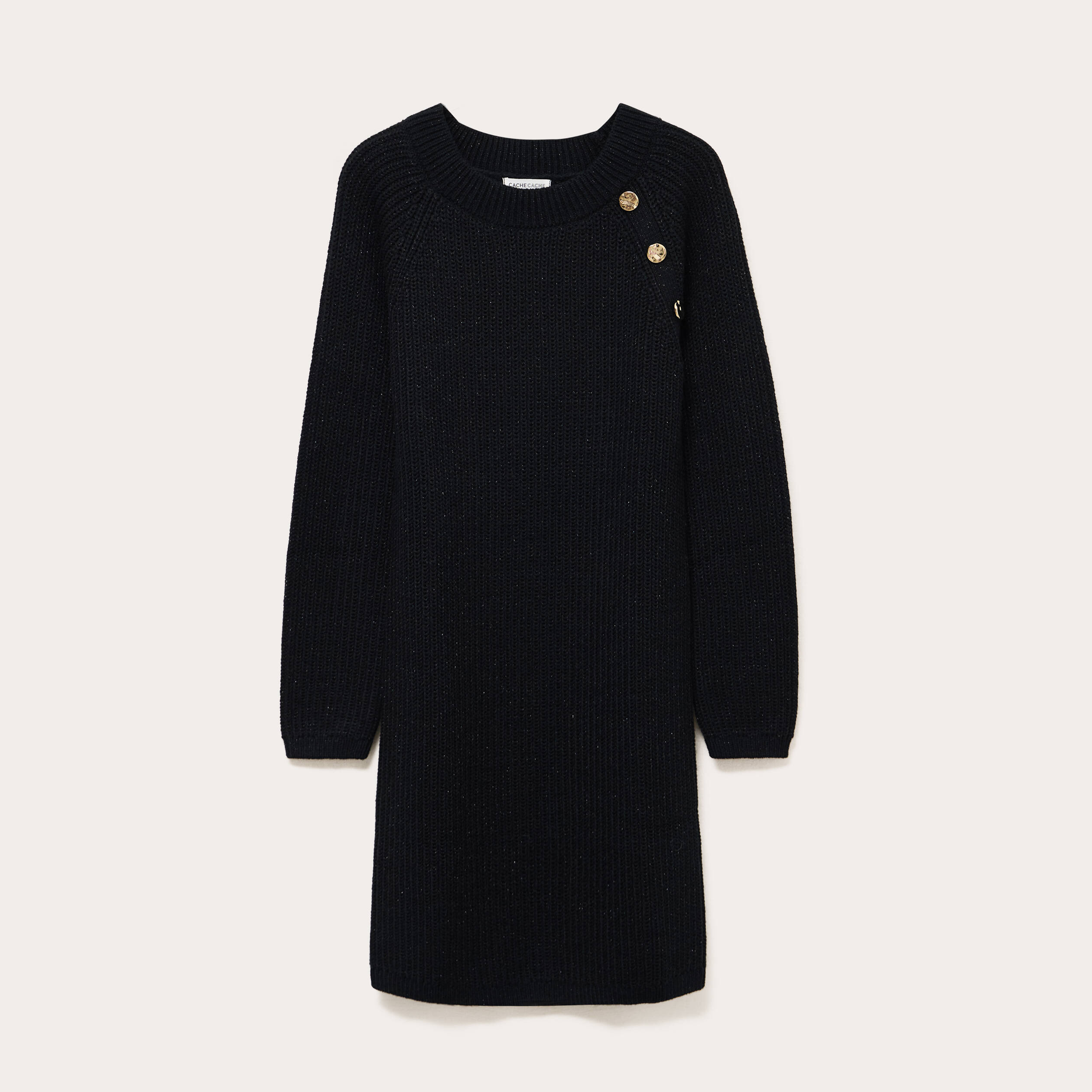 Robe pull d&eacute;tails de boutons noir femme