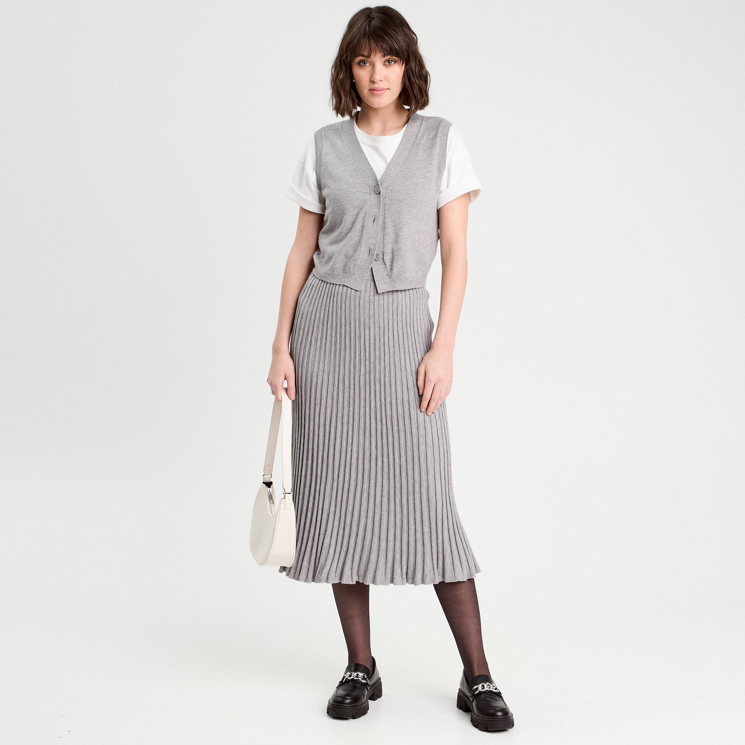 jupe tricot midi droite gris clair femme Jupe tricot midi droite gris clair femme