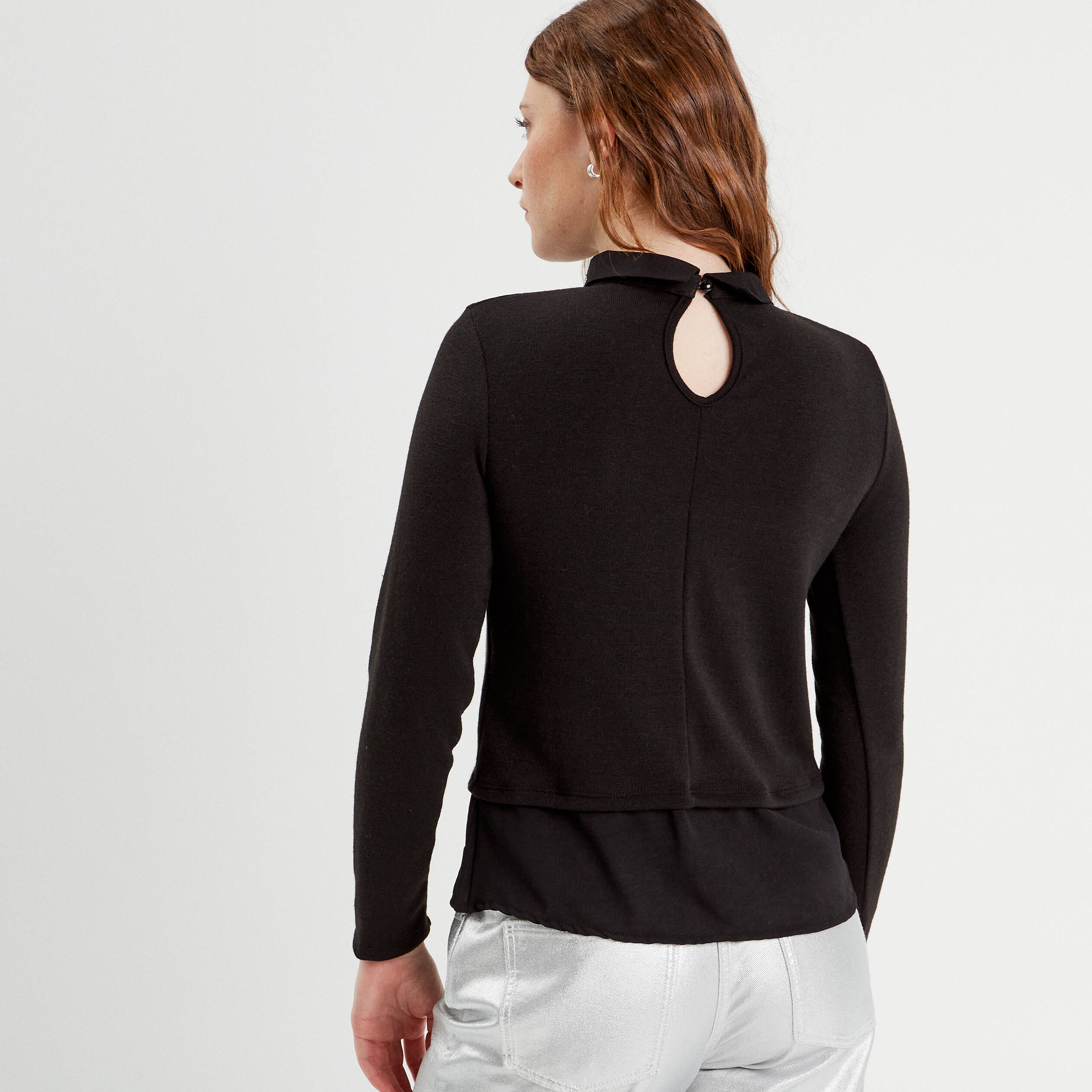 pull col chemise bijoux noir femme Pull col chemise bijoux noir femme