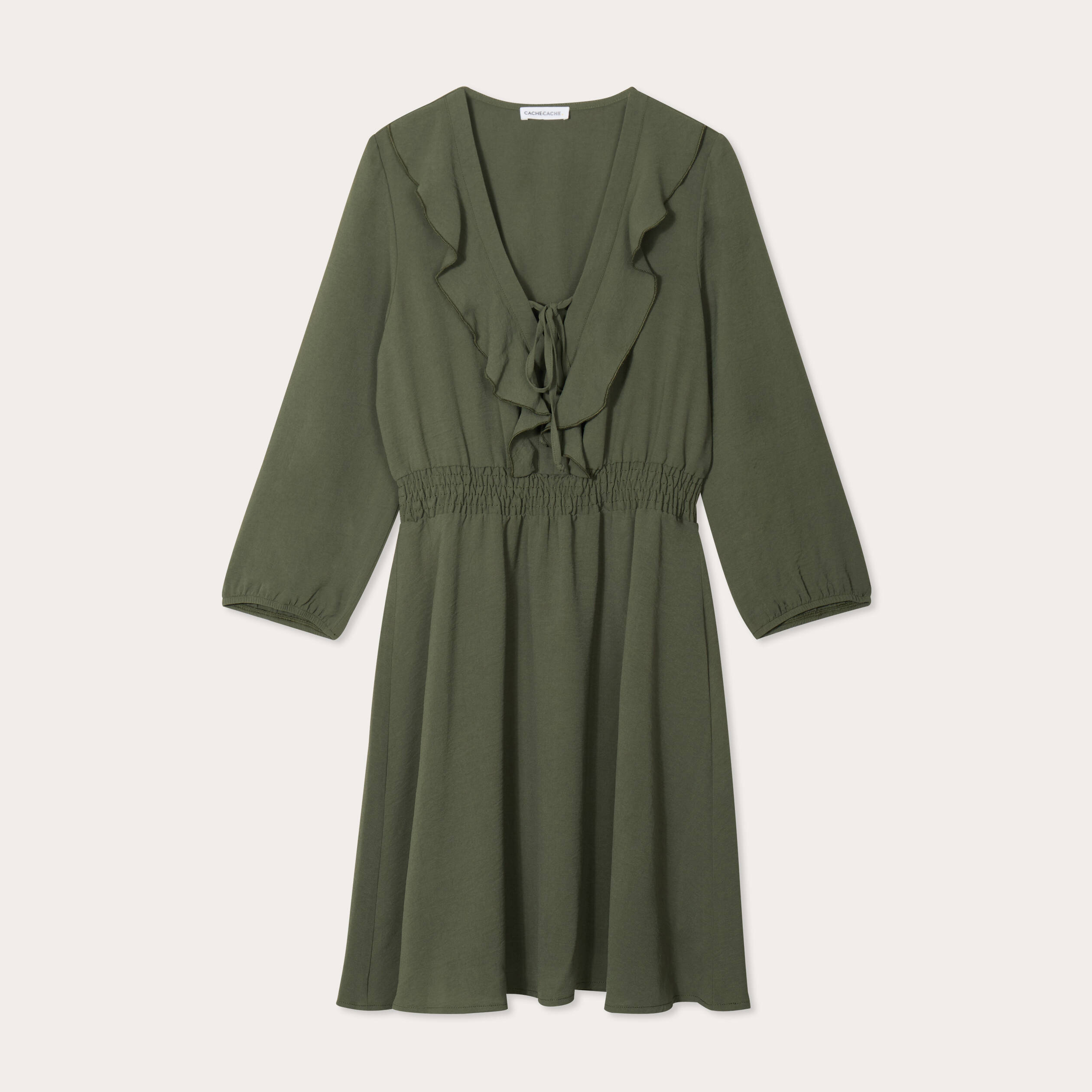 Robe &eacute;vas&eacute;e avec volants vert kaki femme