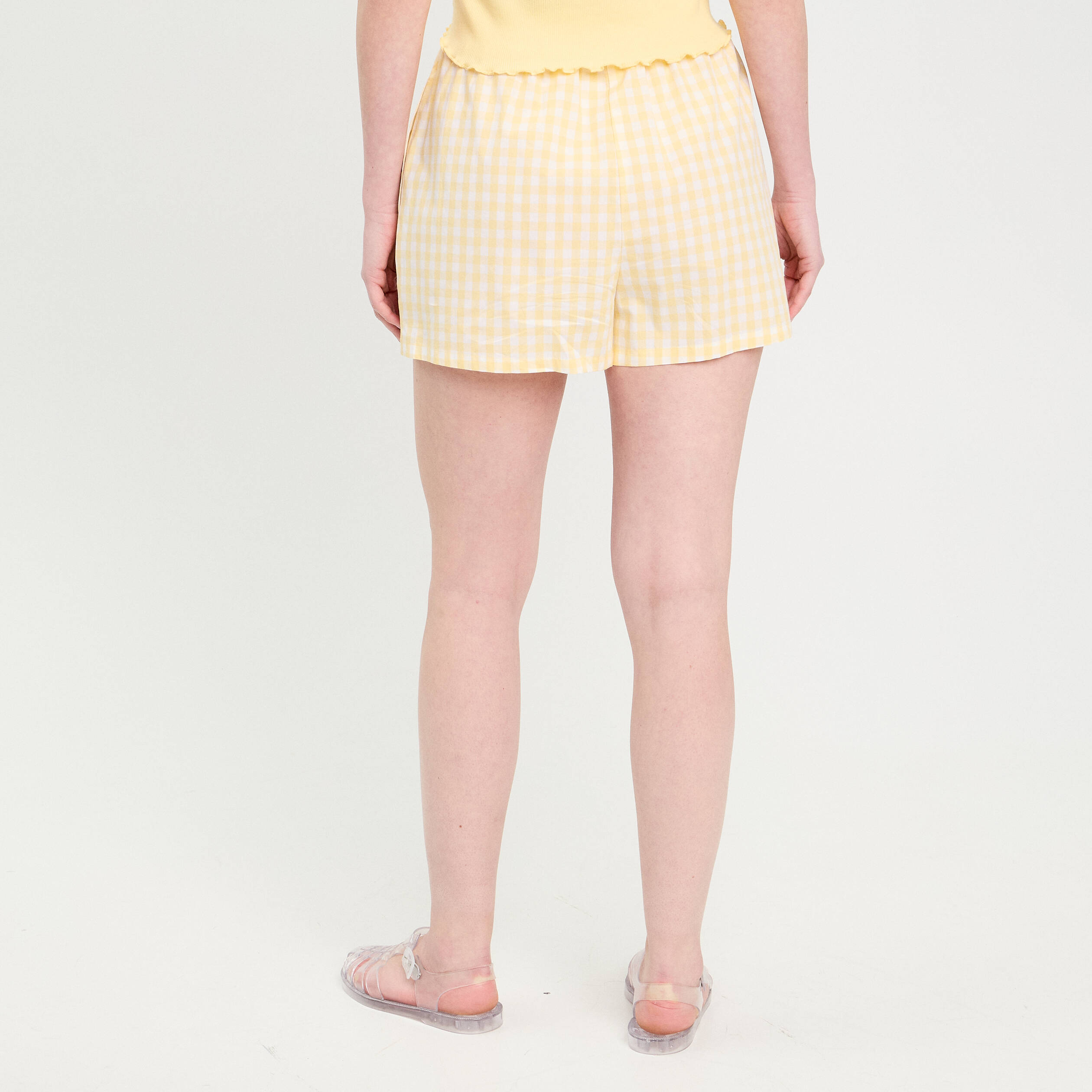 Short droit taille élastiquée jaune femme