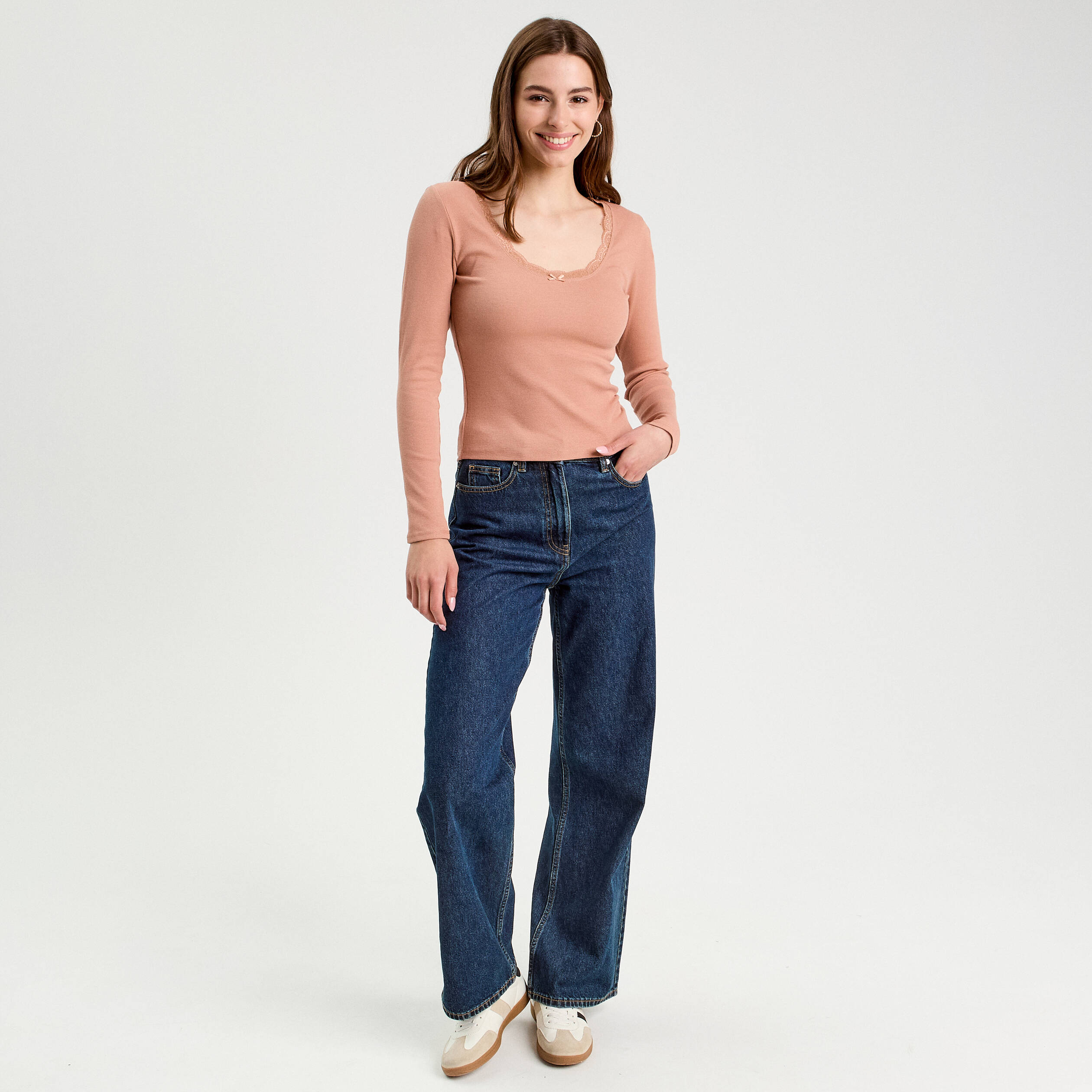 t shirt manches longues cotele vieux rose femme T-shirt manches longues côtelé vieux rose femme