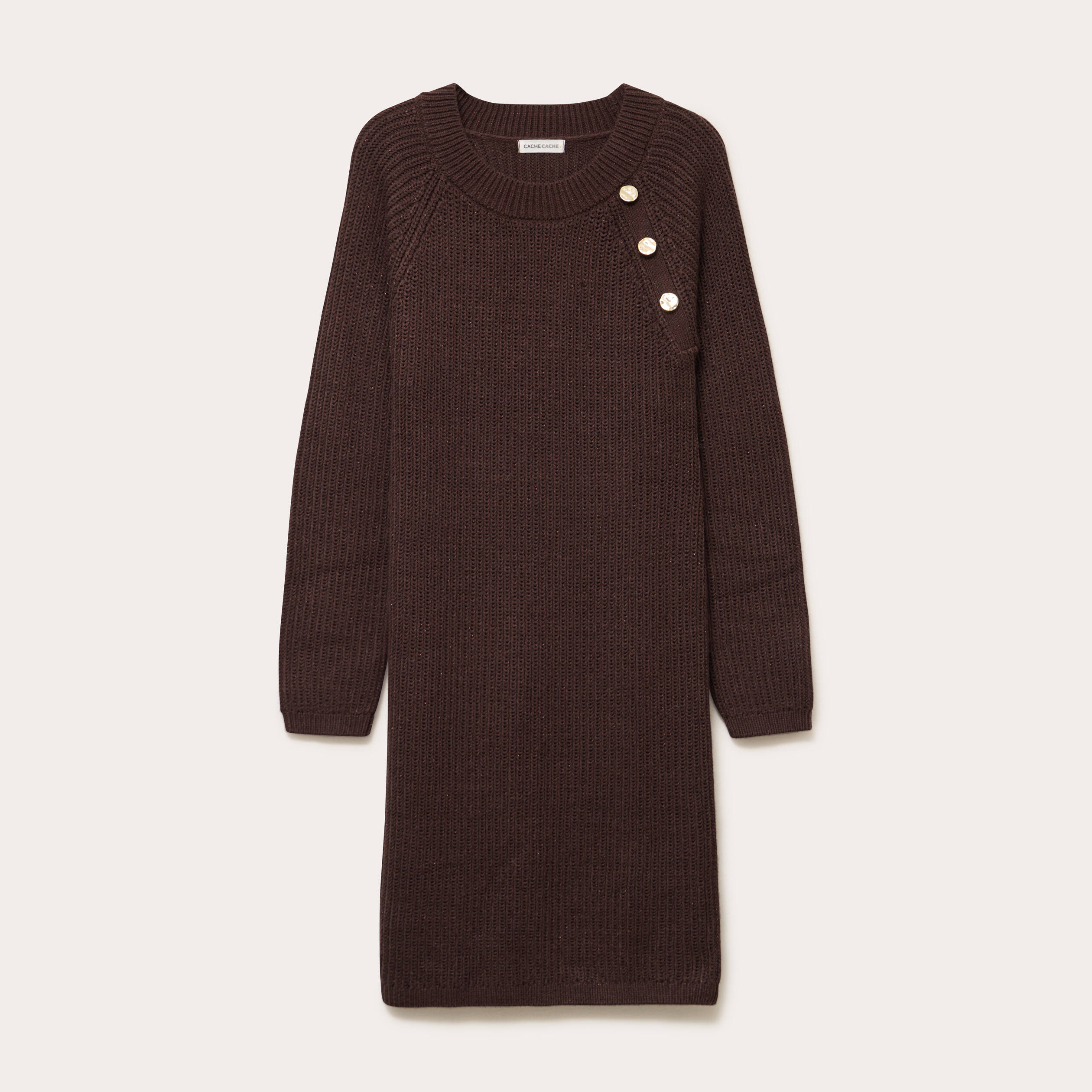 Robe pull d&eacute;tails de boutons marron fonc&eacute; femme