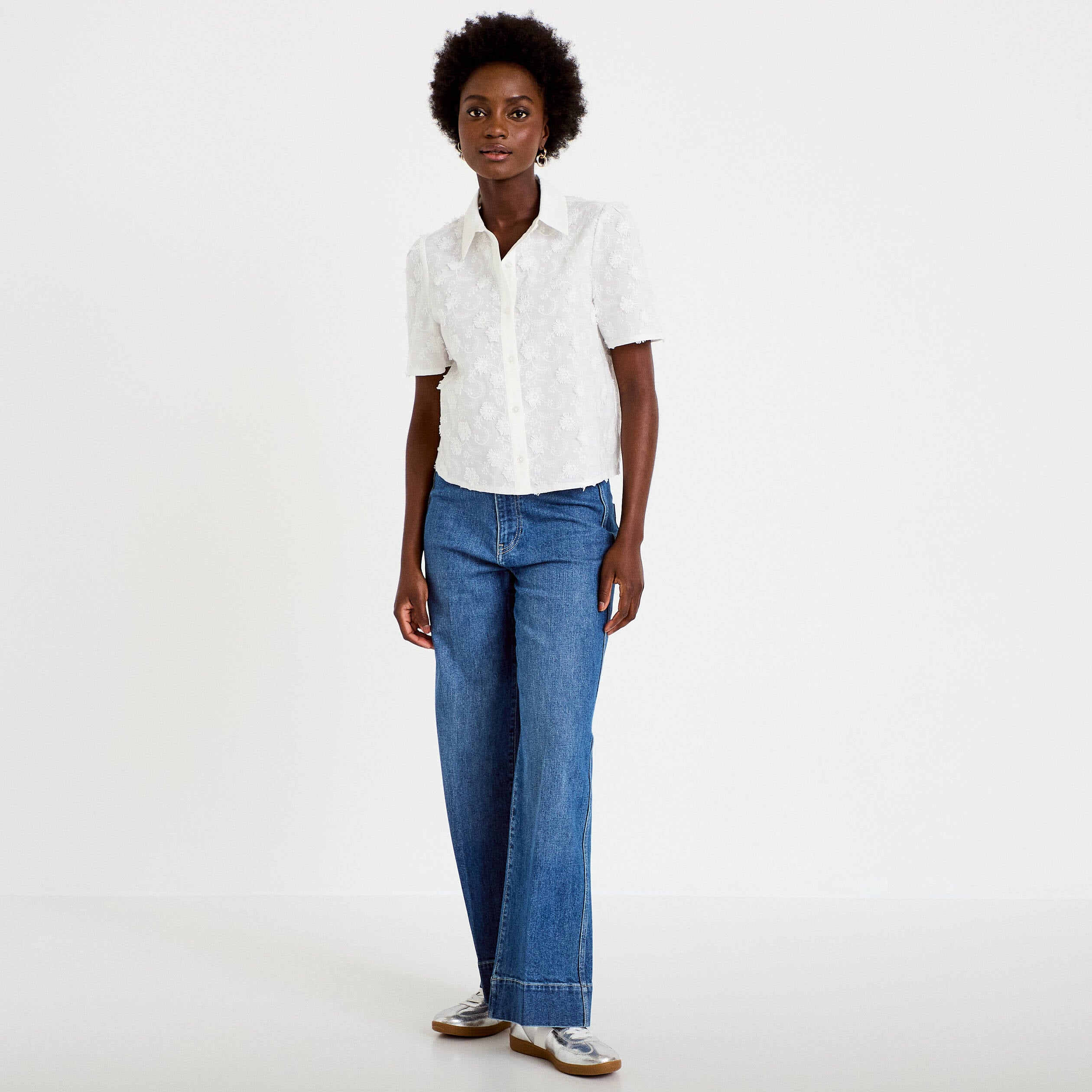 Jean wide leg taille haute denim double stone femme