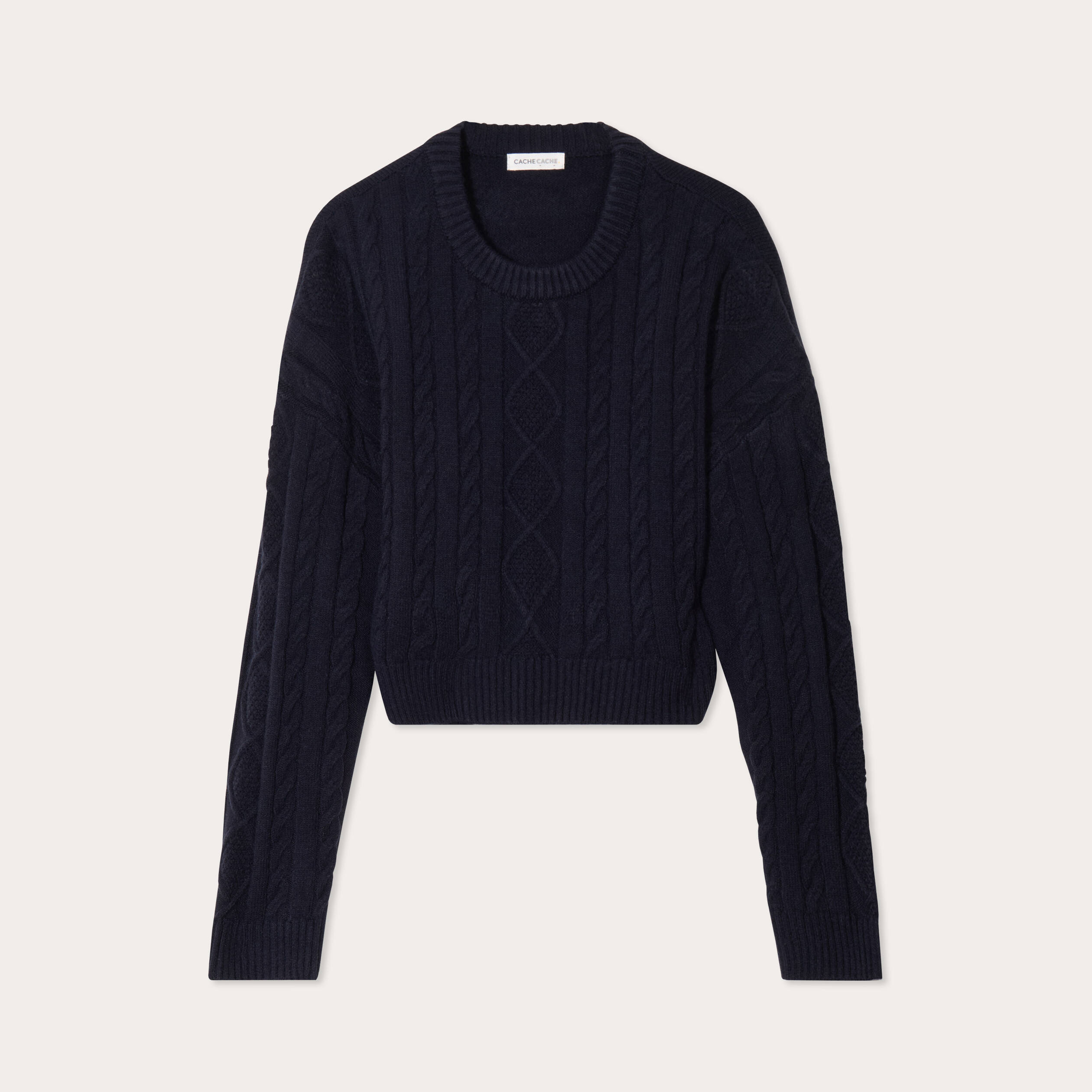 Pull avec torsades bleu marine femme