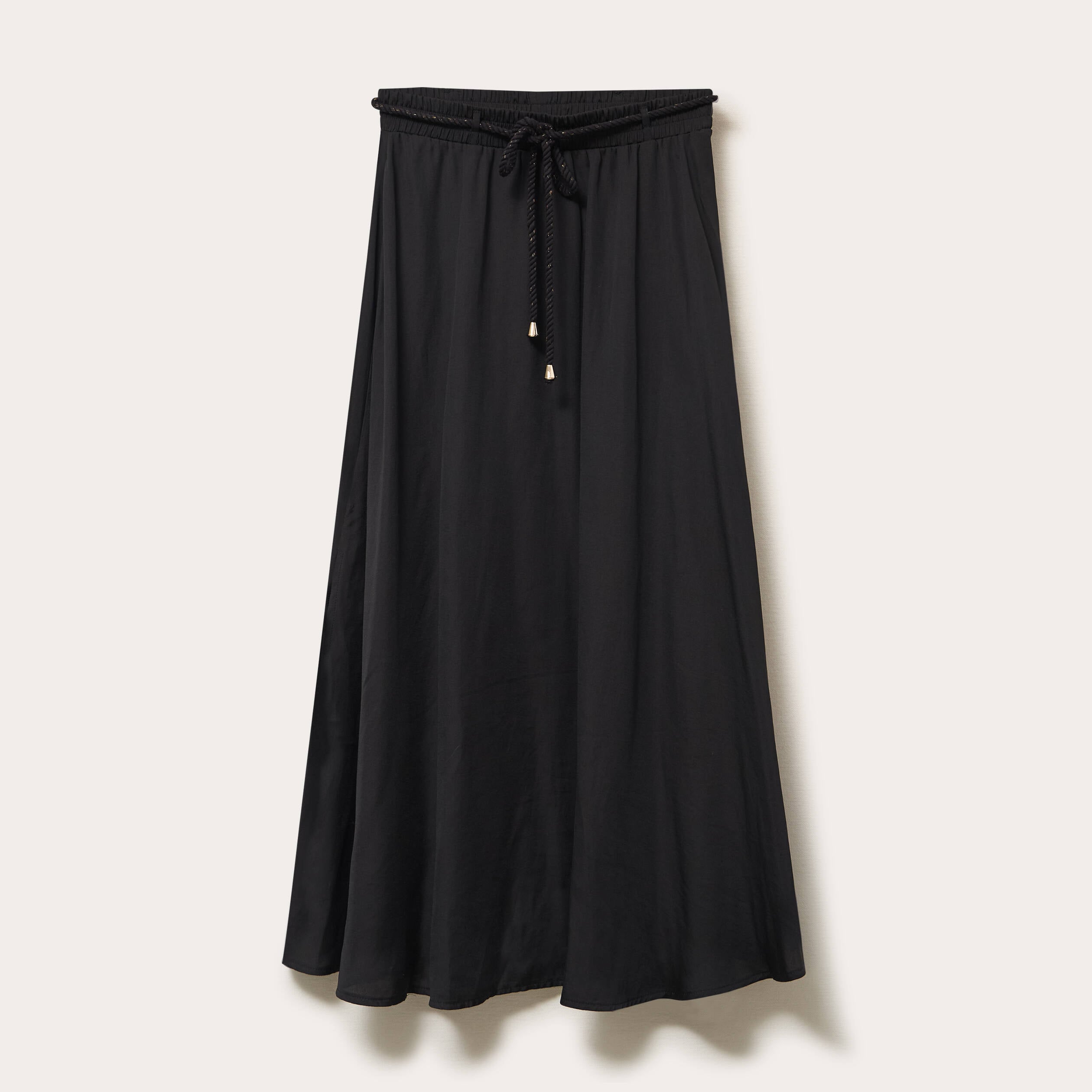 Jupe longue &eacute;vas&eacute;e satin noir femme