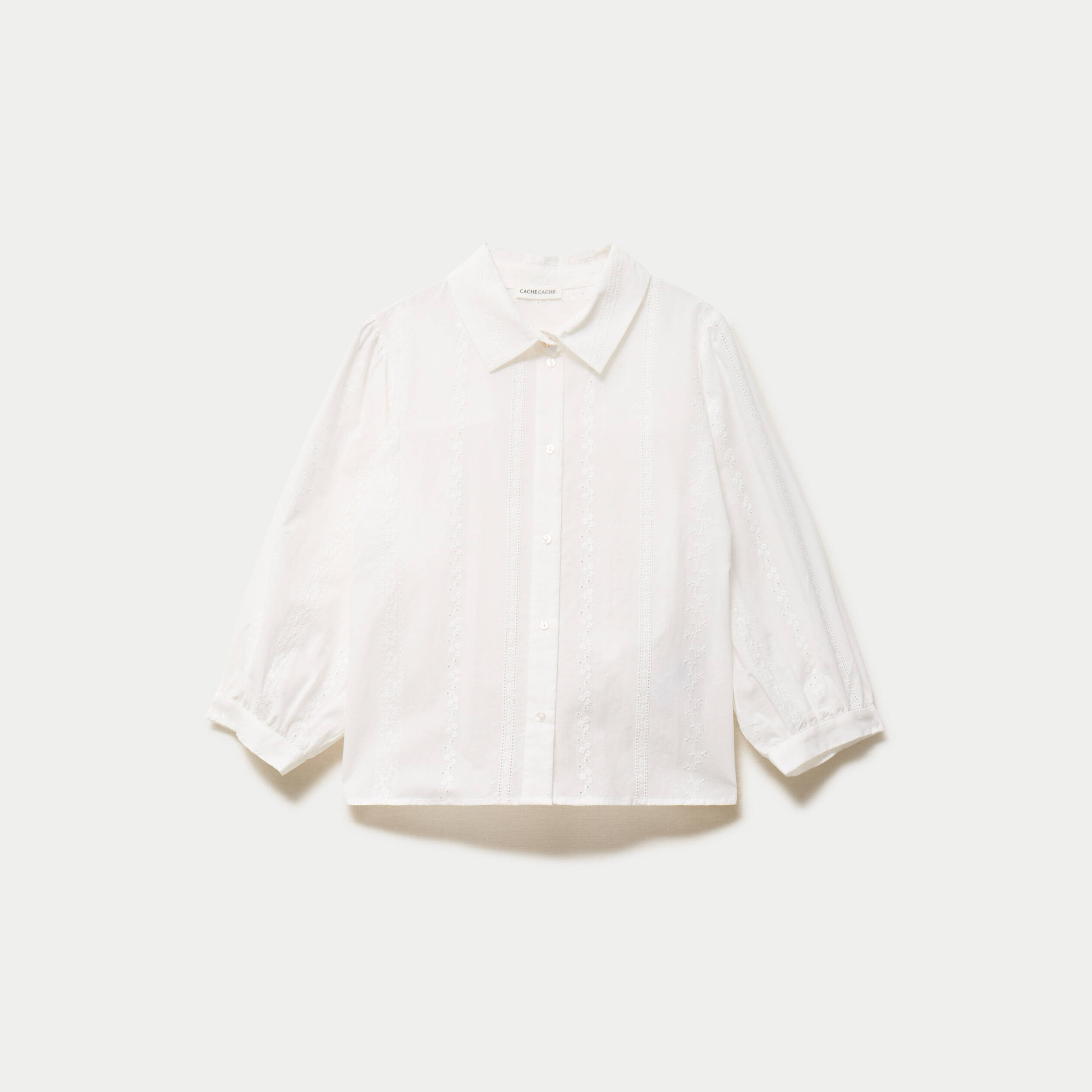 Chemise droite col classique manches 3/4 ecru femme