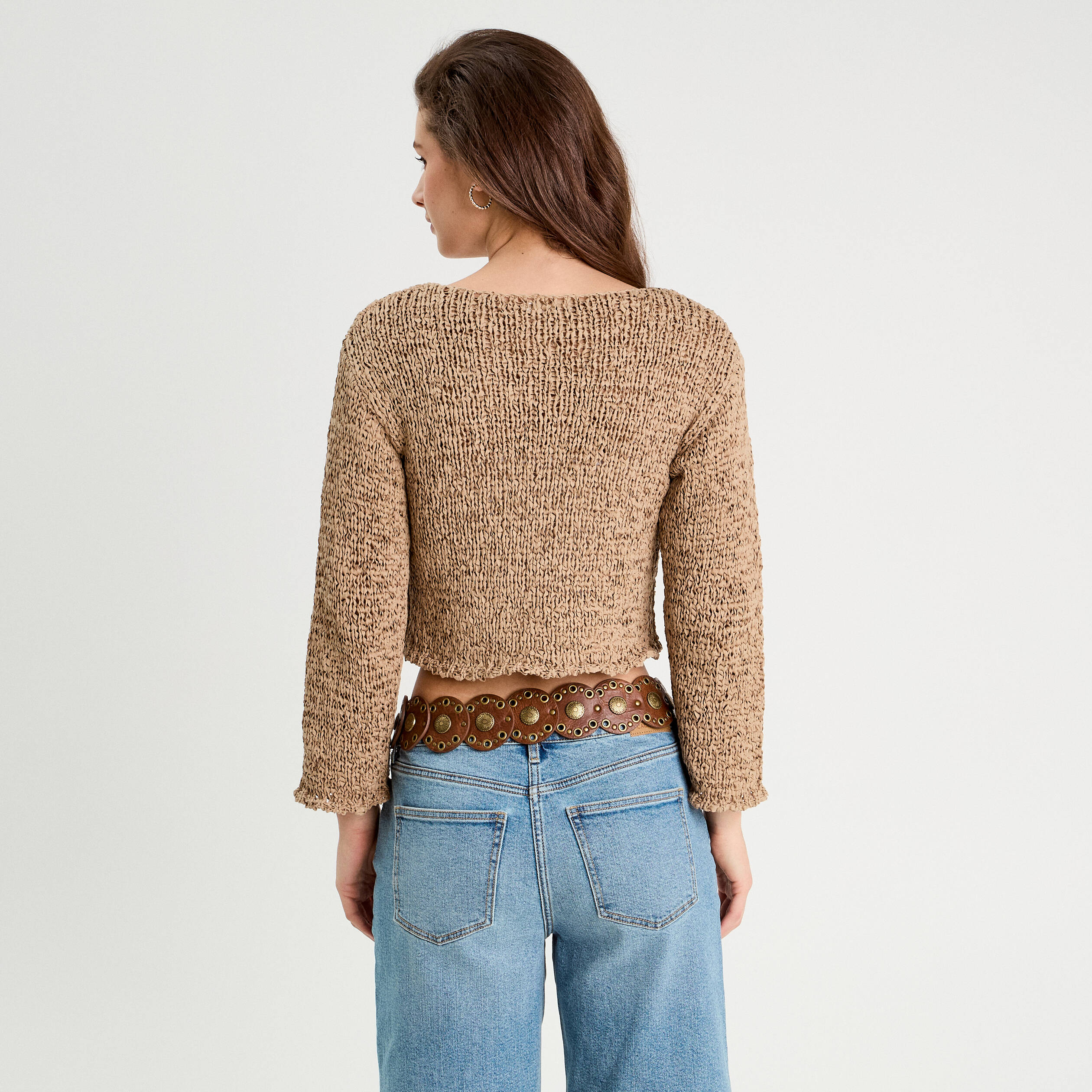 pull col bateau ajoure beige femme Pull col bateau ajouré beige femme