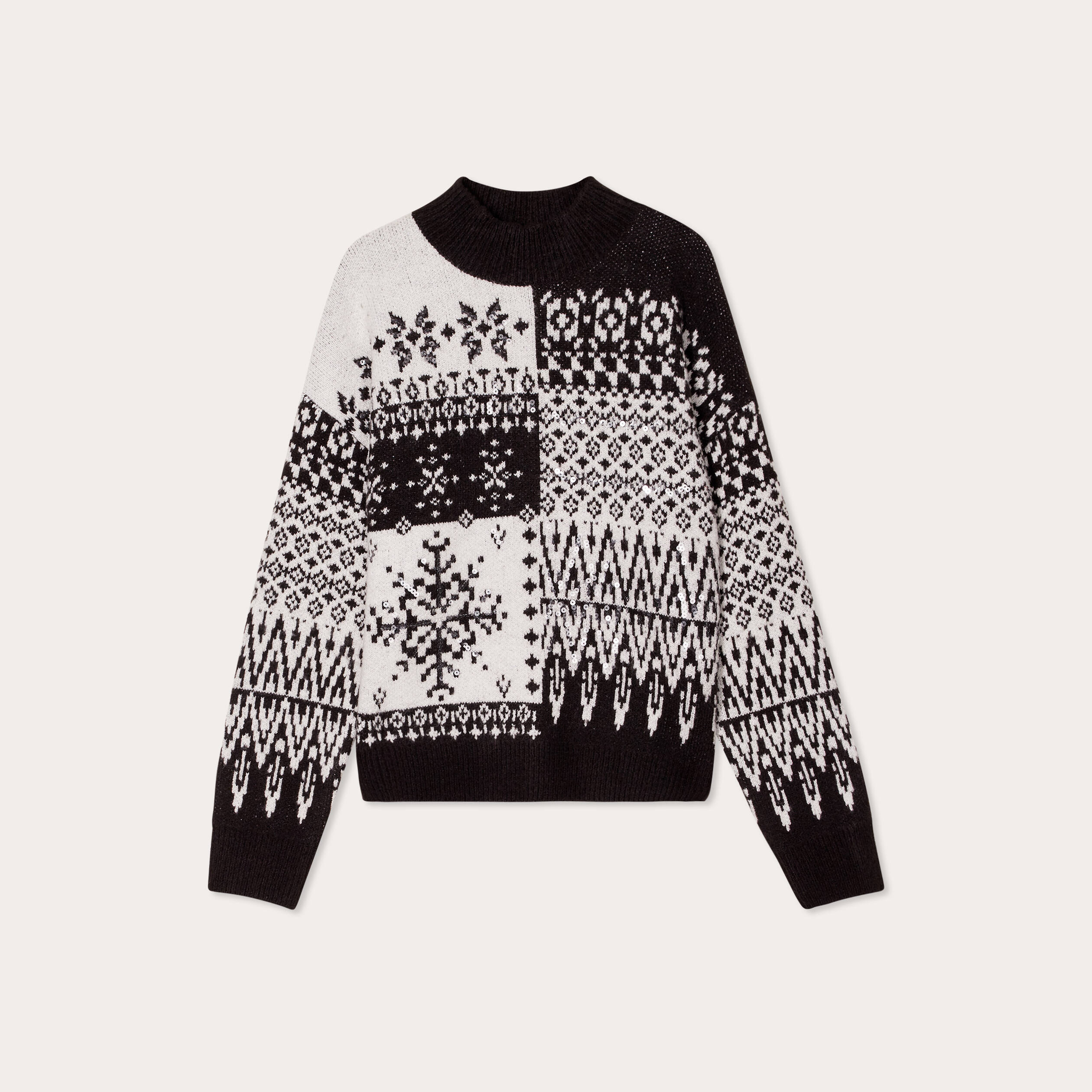 Pull col montant et sequins ecru femme