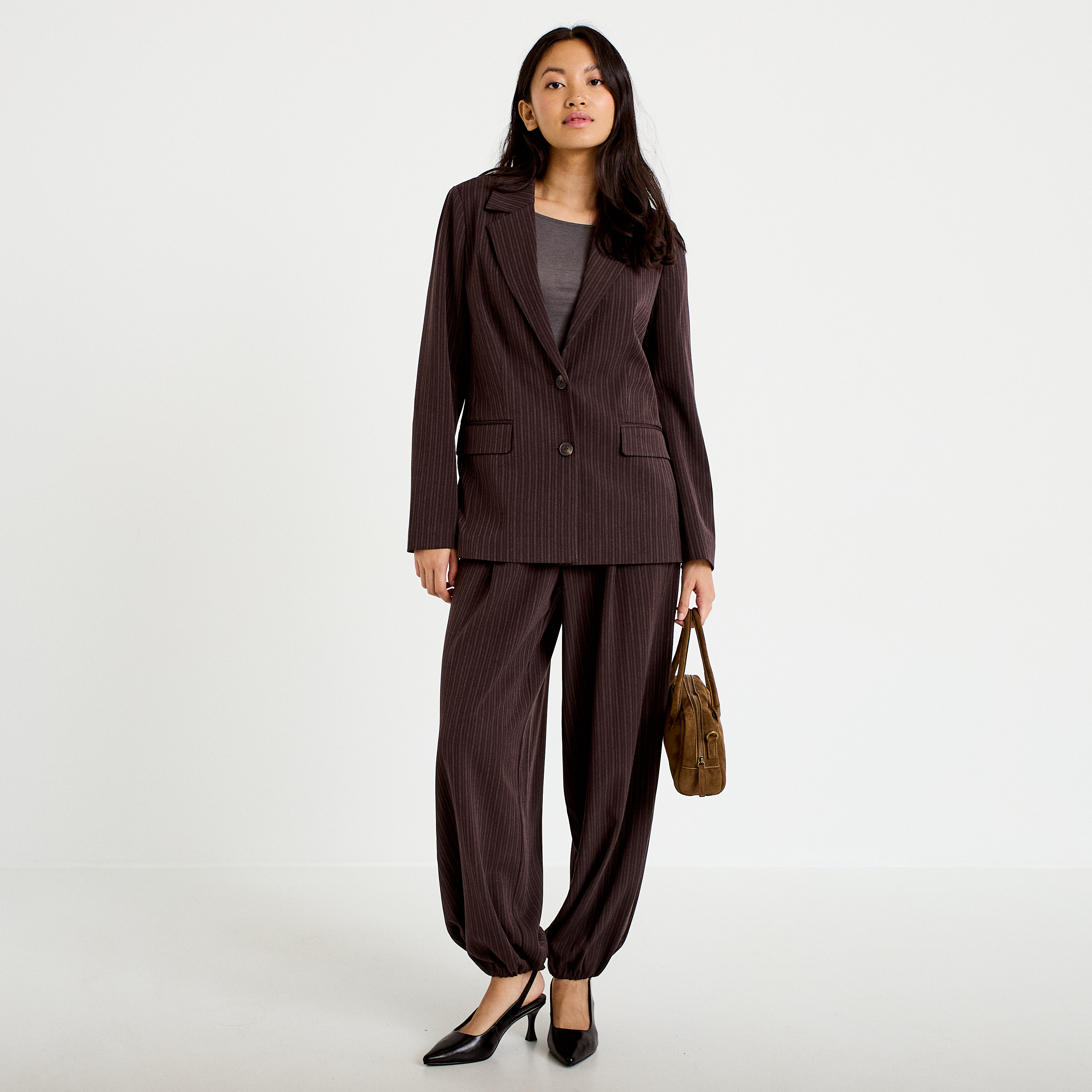 Blazer col classique manches longues marron femme