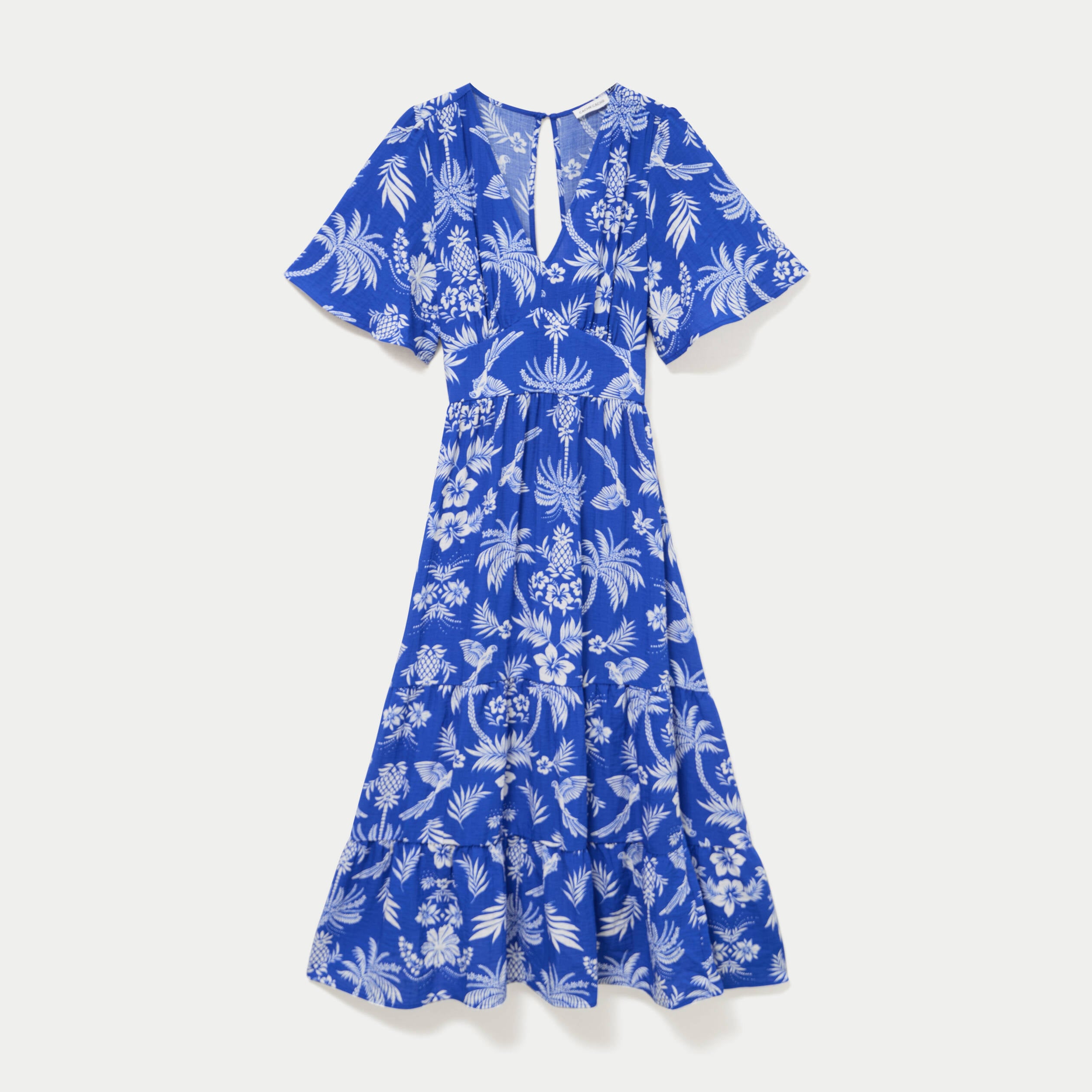 Robe &eacute;vas&eacute;e col v bleu roi femme