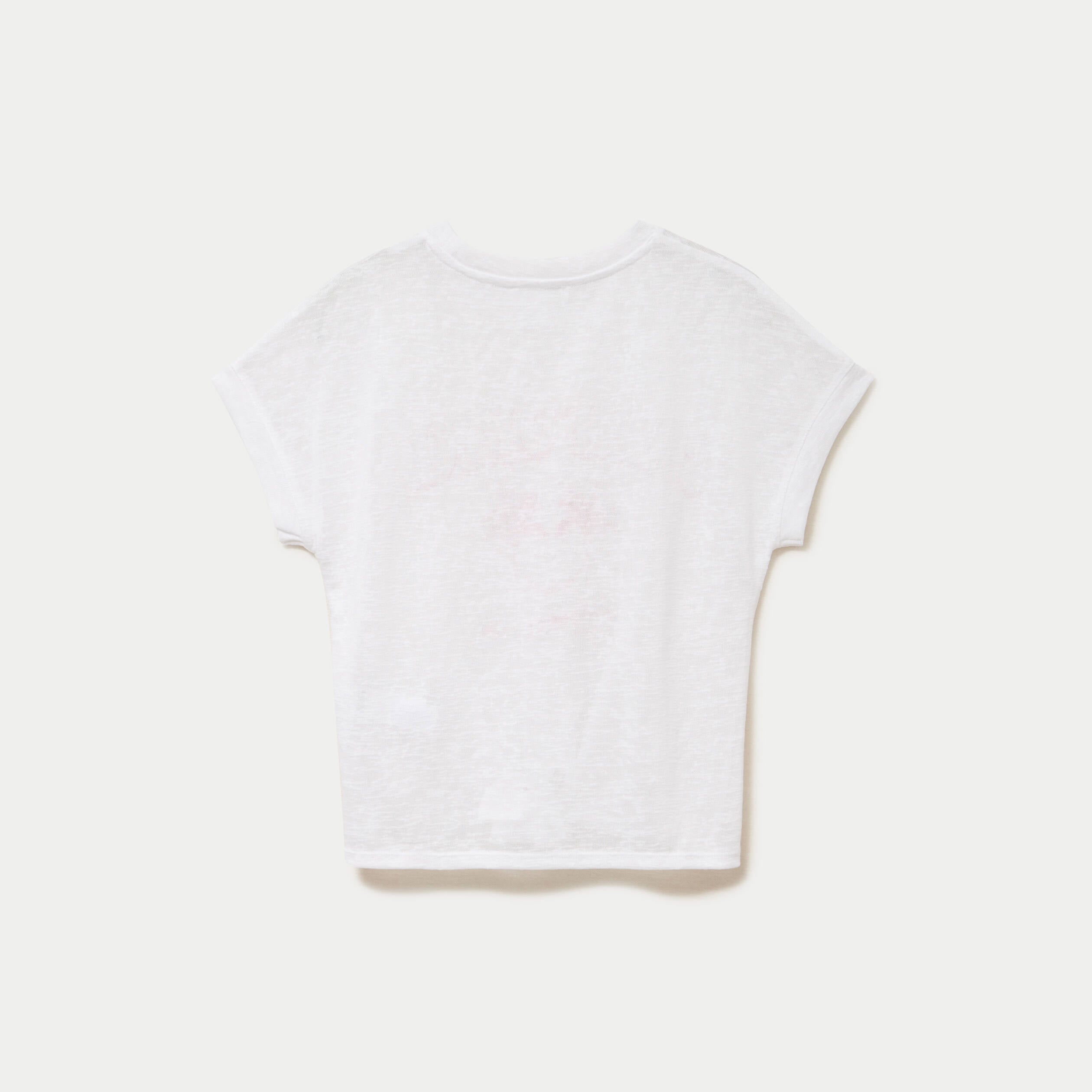 T-shirt droit cropped manches courtes ecru femme