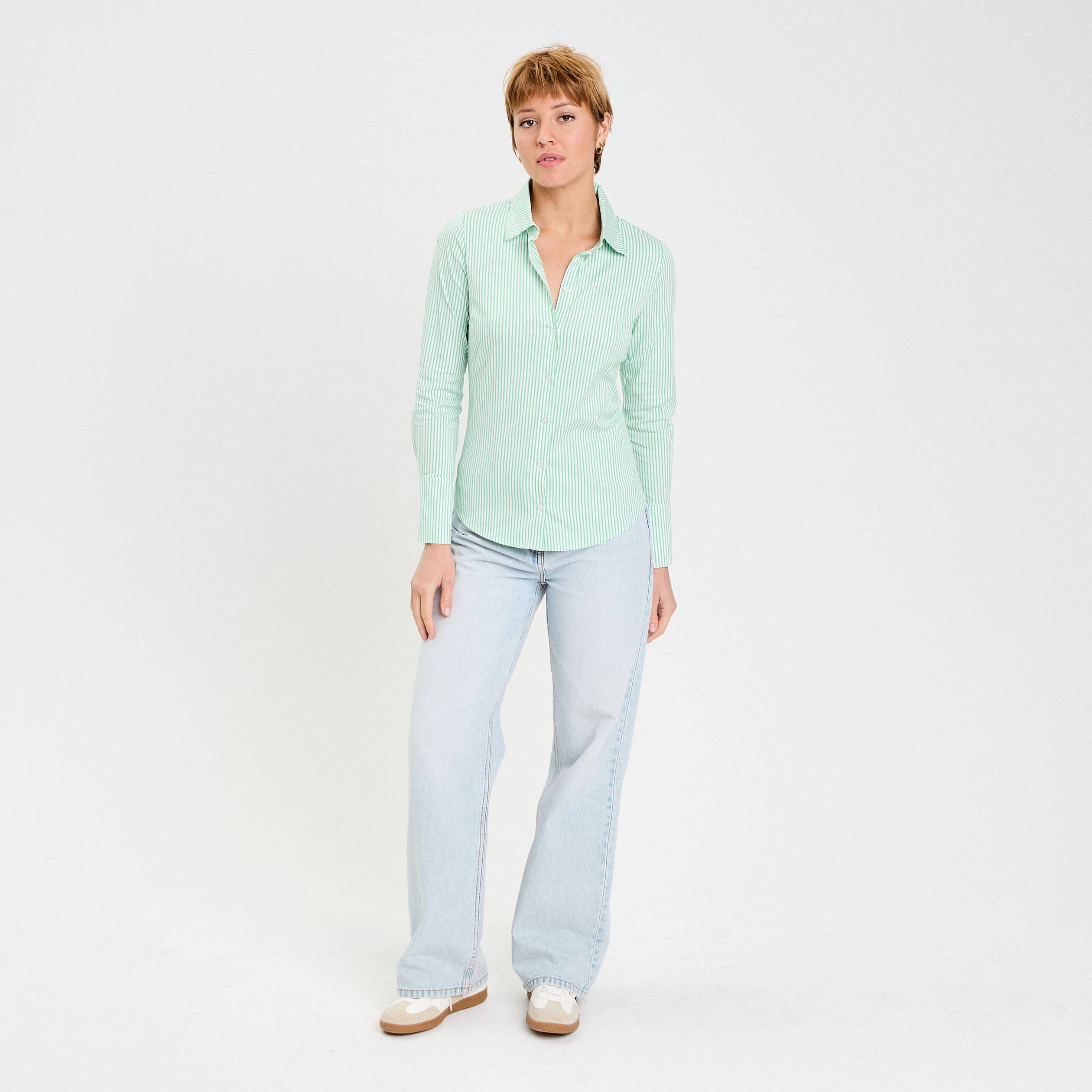 Chemise manches longues vert femme