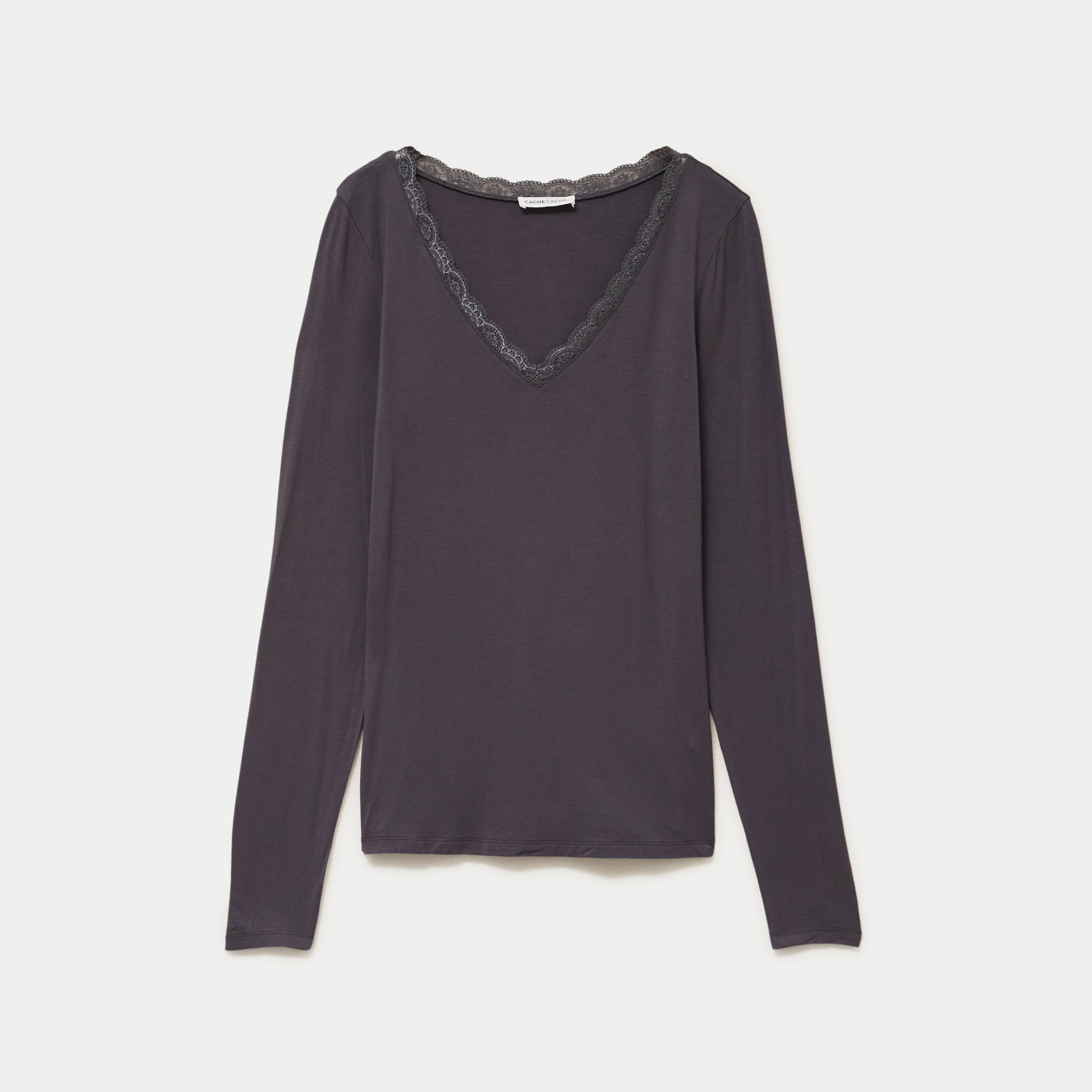 T-shirt manches longues gris fonc&eacute; femme
