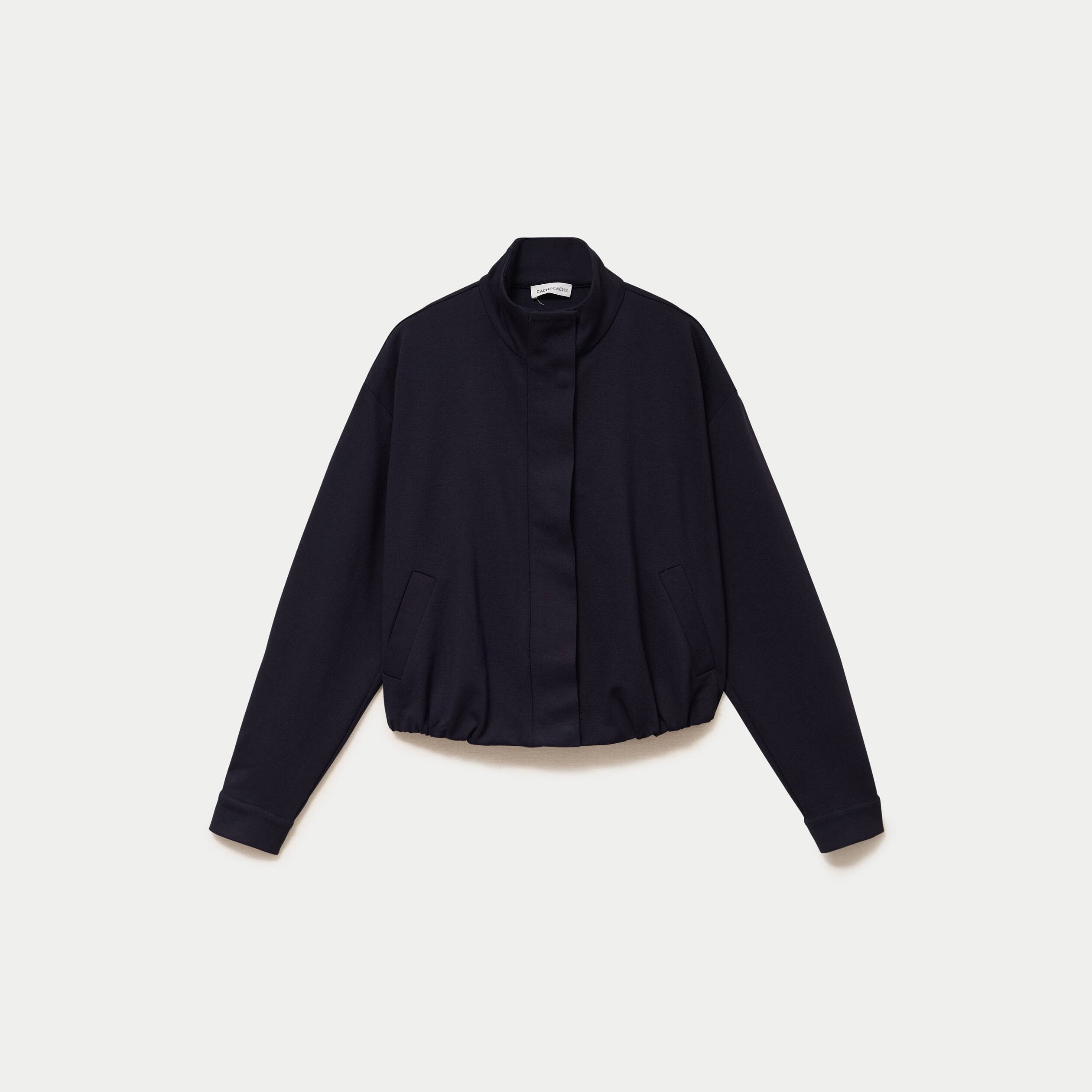 Veste cropped bas resserr&eacute; bleu marine femme