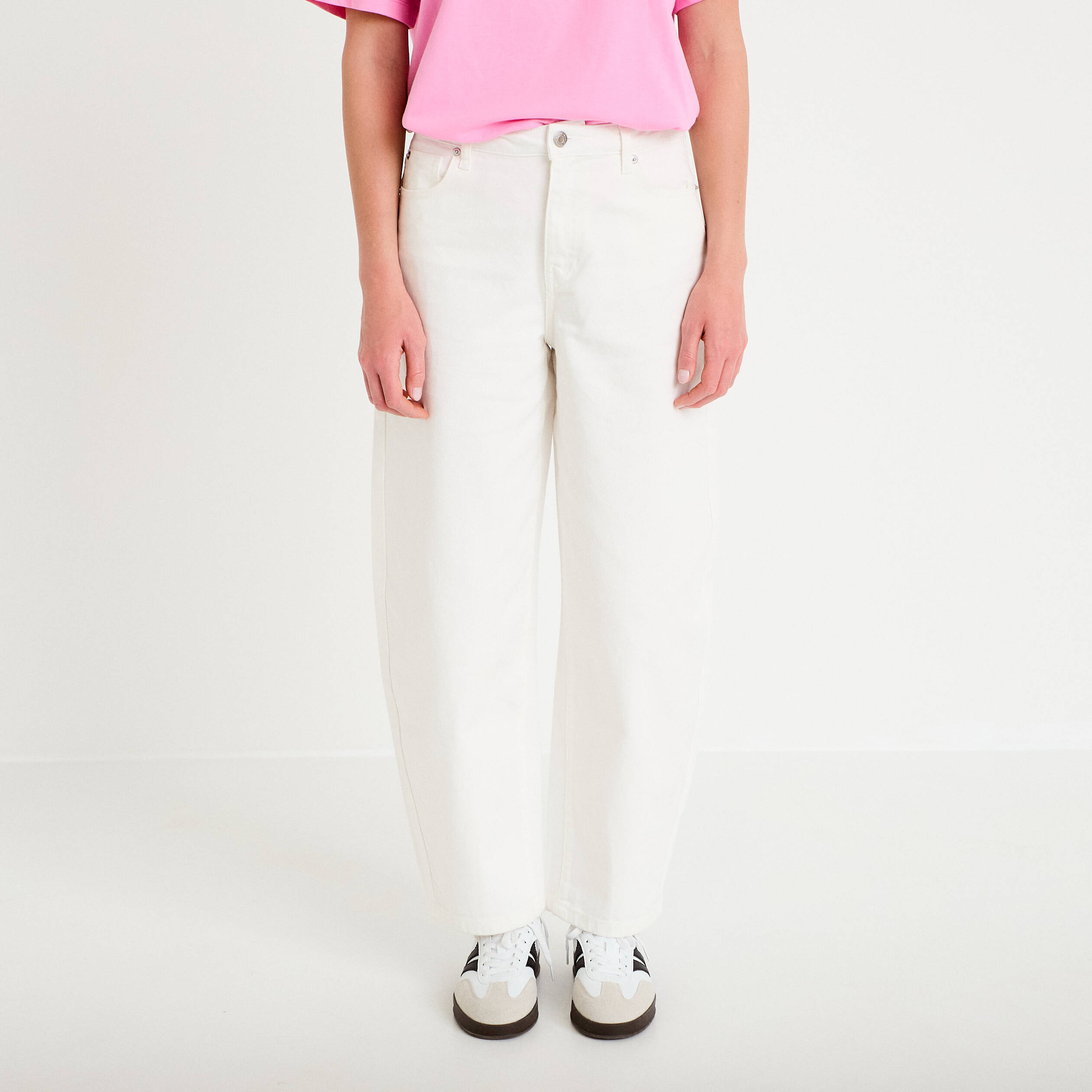 Jean barrel cropped taille standard denim blanc femme