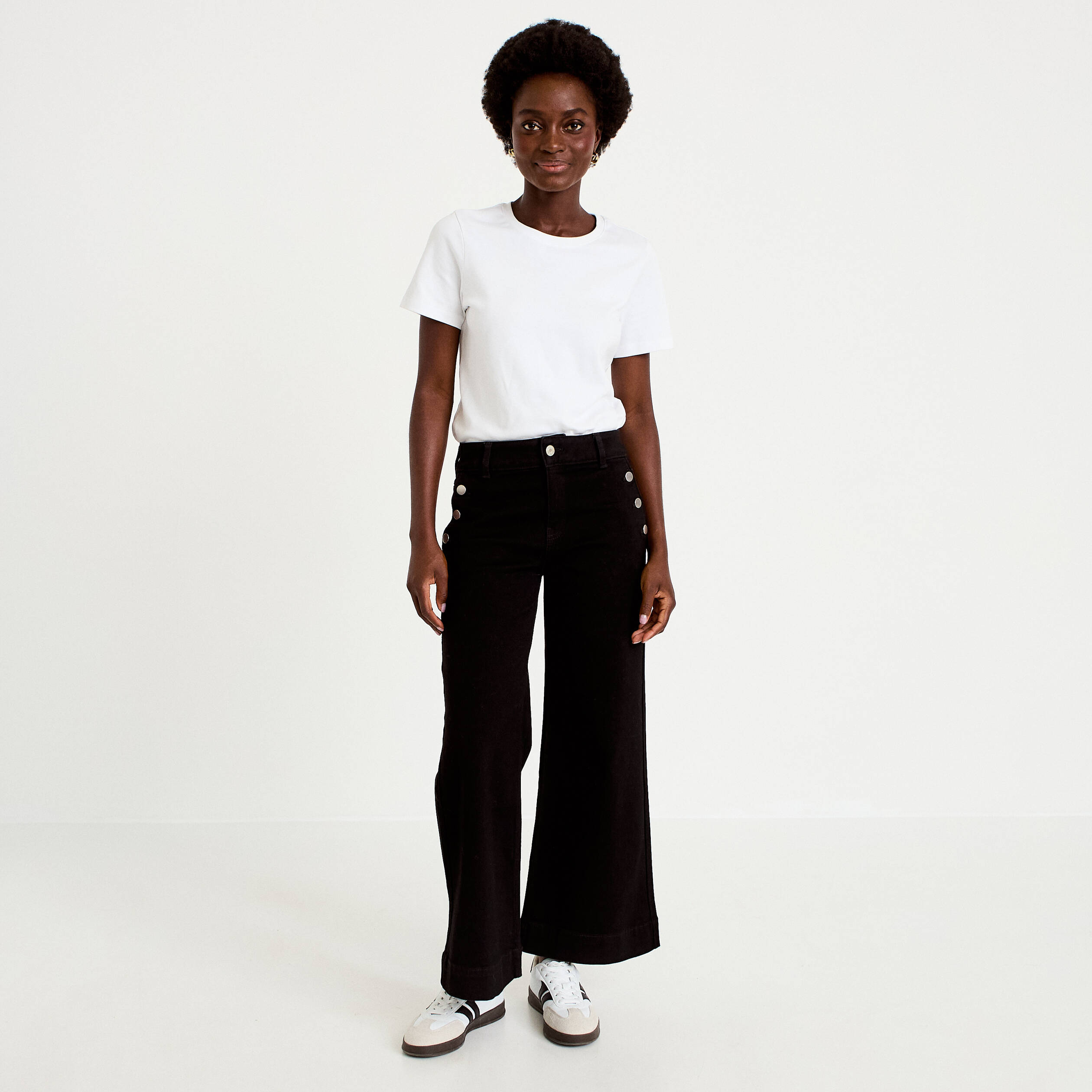 Jean wide leg cropped taille haute denim noir femme