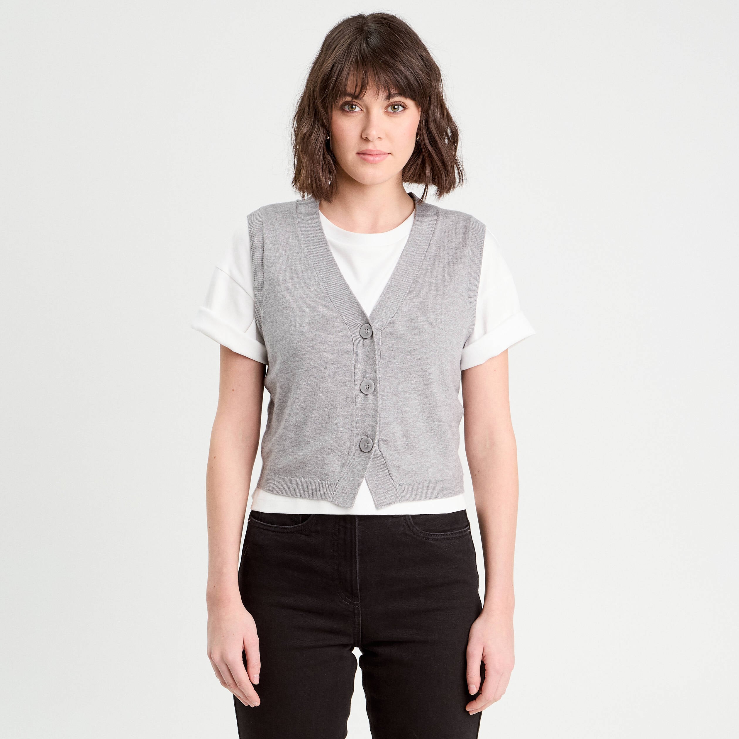 Gilet sans manches gris fonc&eacute; femme
