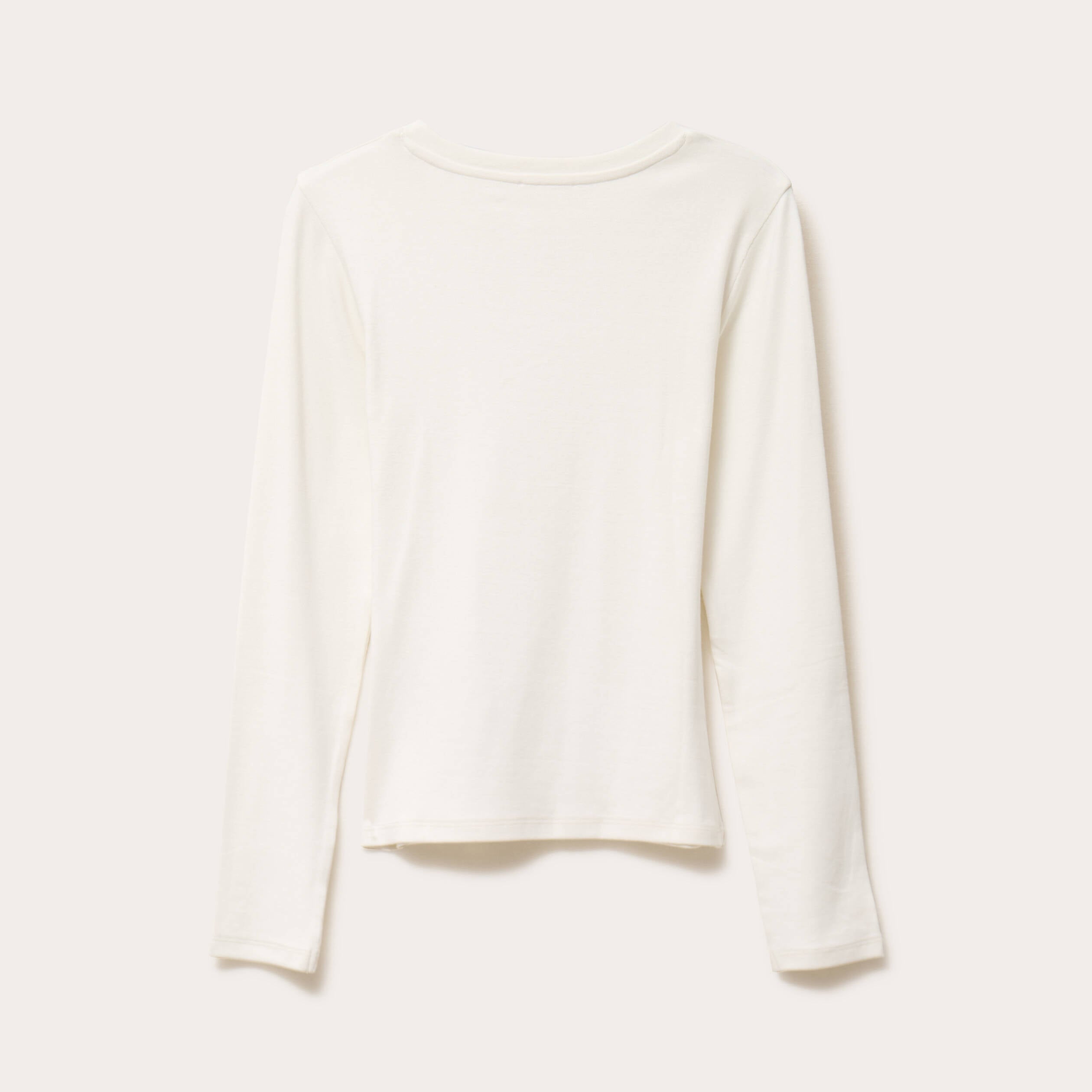 T-shirt cintr&eacute; col rond manches longues ecru femme