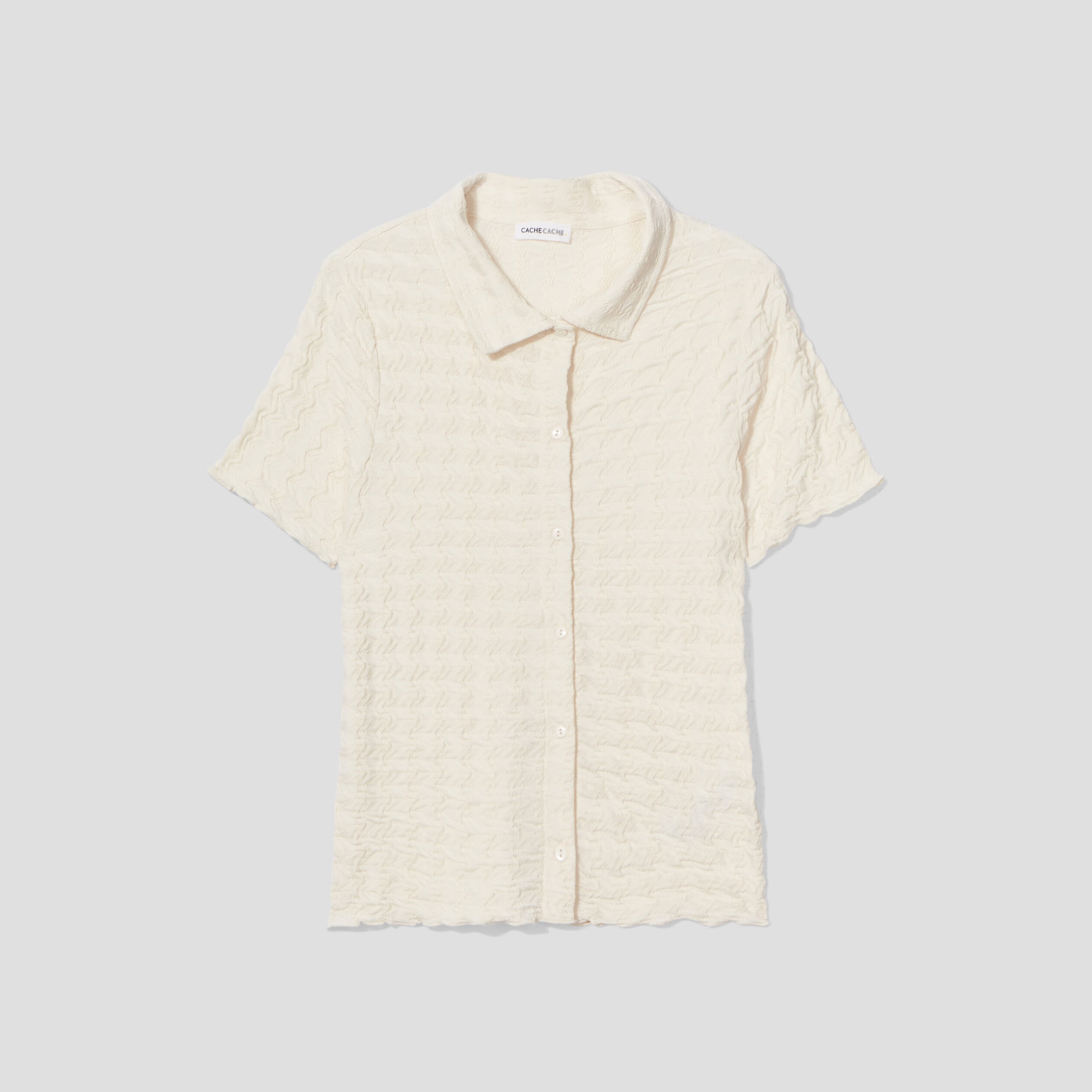 Blouse manches courtes gaufr&eacute; ecru femme