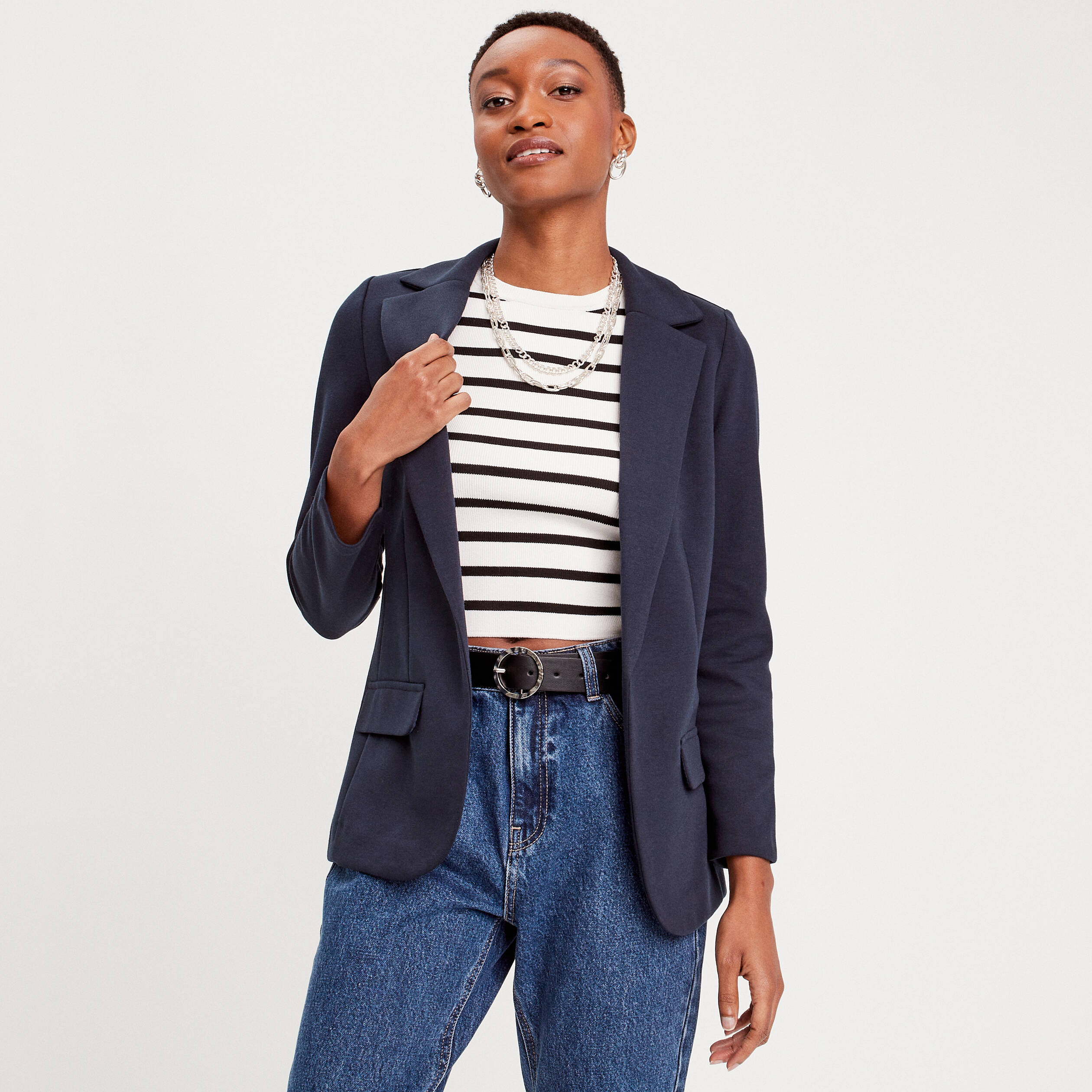 Veste blazer cintr?�e bleu marine femme | Vibs