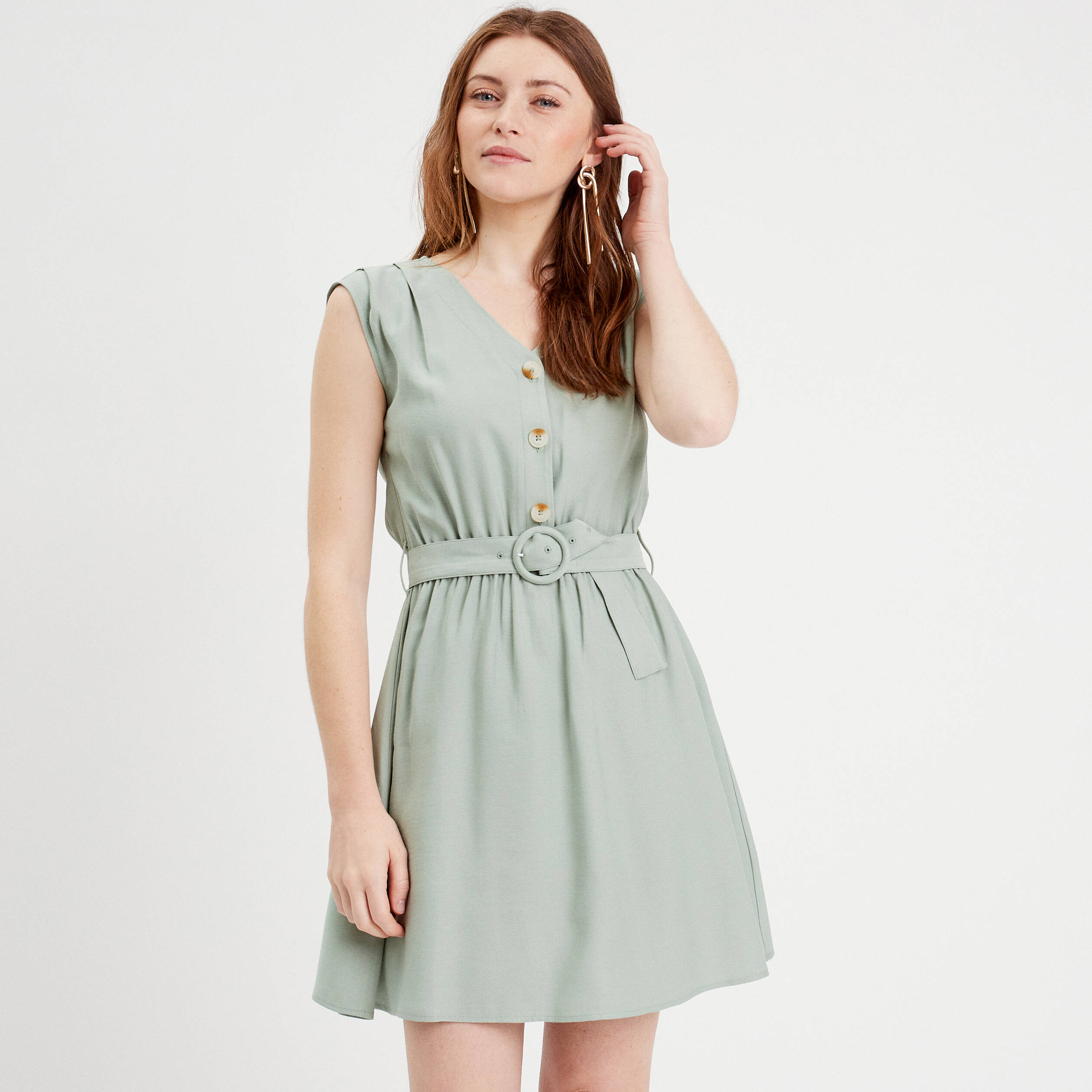 Robe evasee ceinturee vert pastel femme Vibs