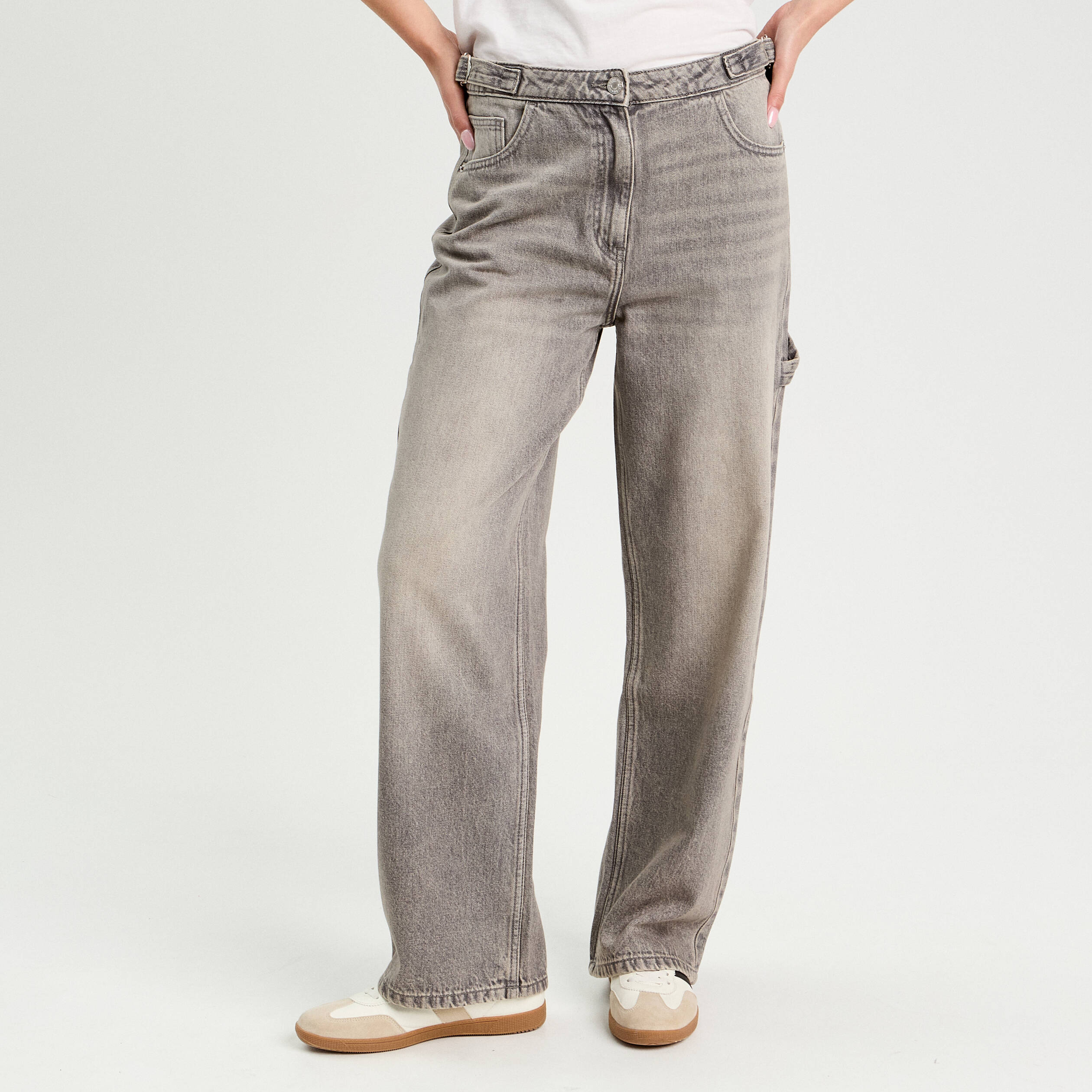 jeans large avec pattes denim gris femme Jeans large avec pattes denim gris femme