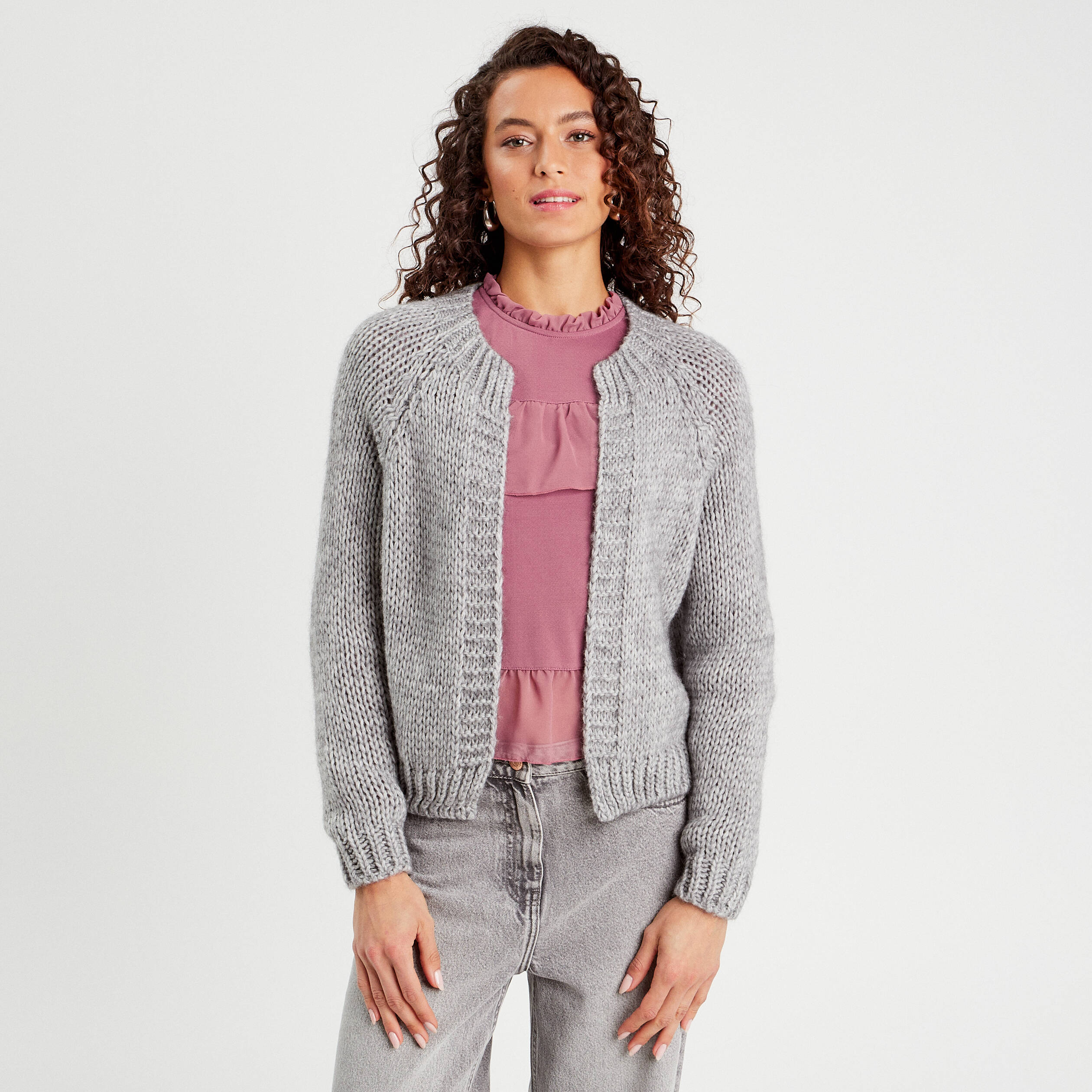 gilet manches longues gris clair femme Gilet manches longues gris clair femme