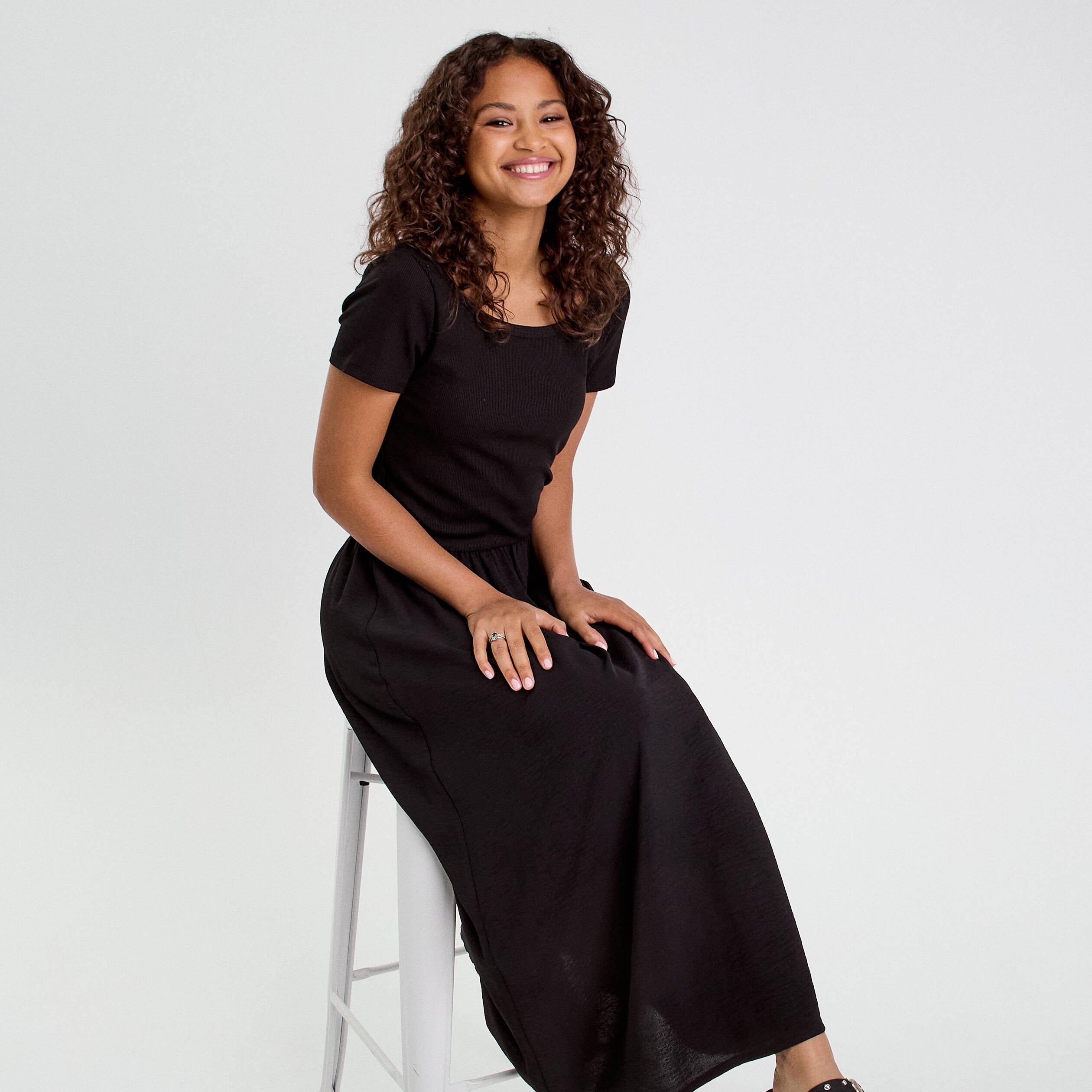 robe longue evasee 2 en 1 noir femme Robe longue évasée 2-en-1 noir femme