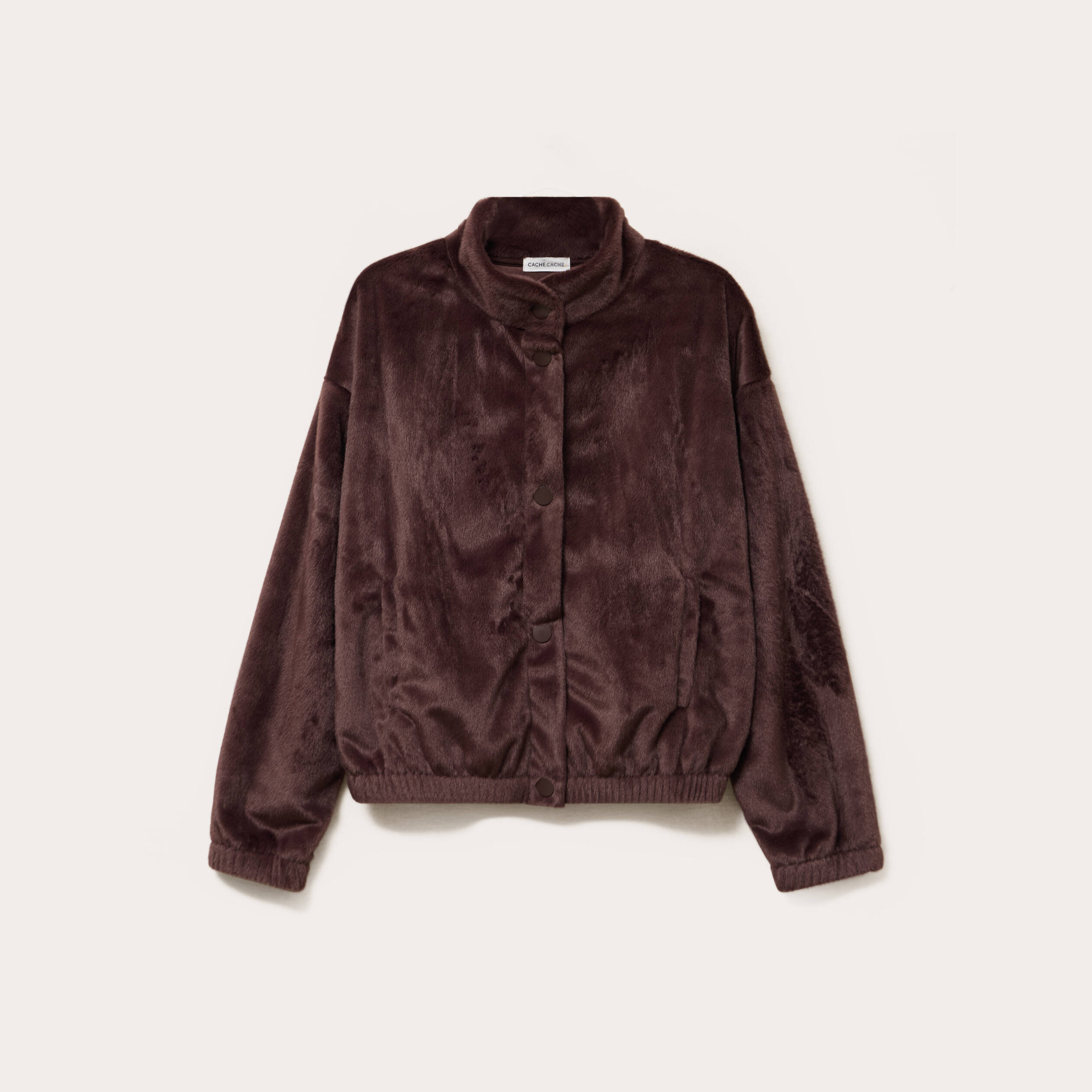 Veste fausse fourrure marron fonc&eacute; femme