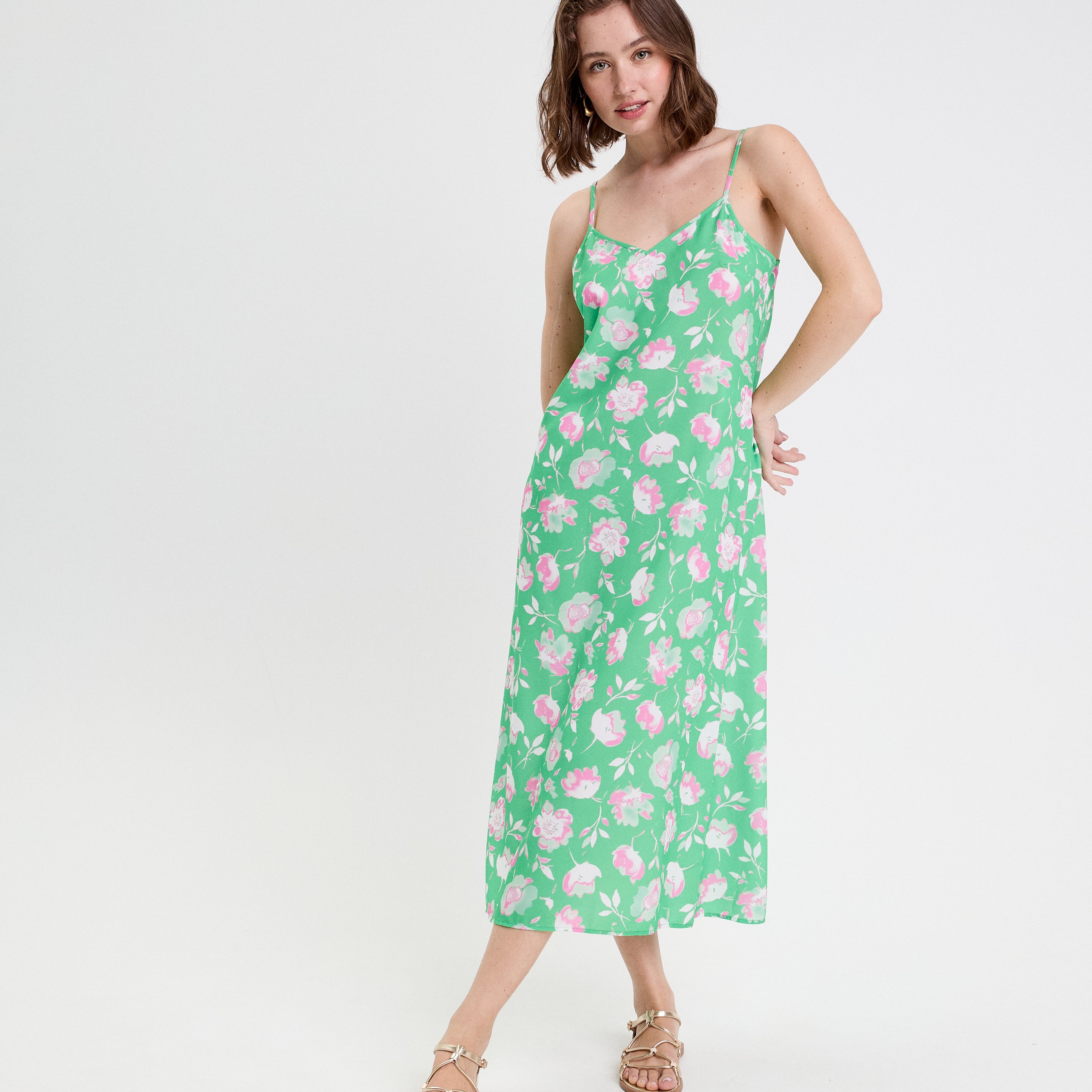 robe evasee 34 col benitier vert fluo femme Robe évasée 3/4 col bénitier vert fluo femme