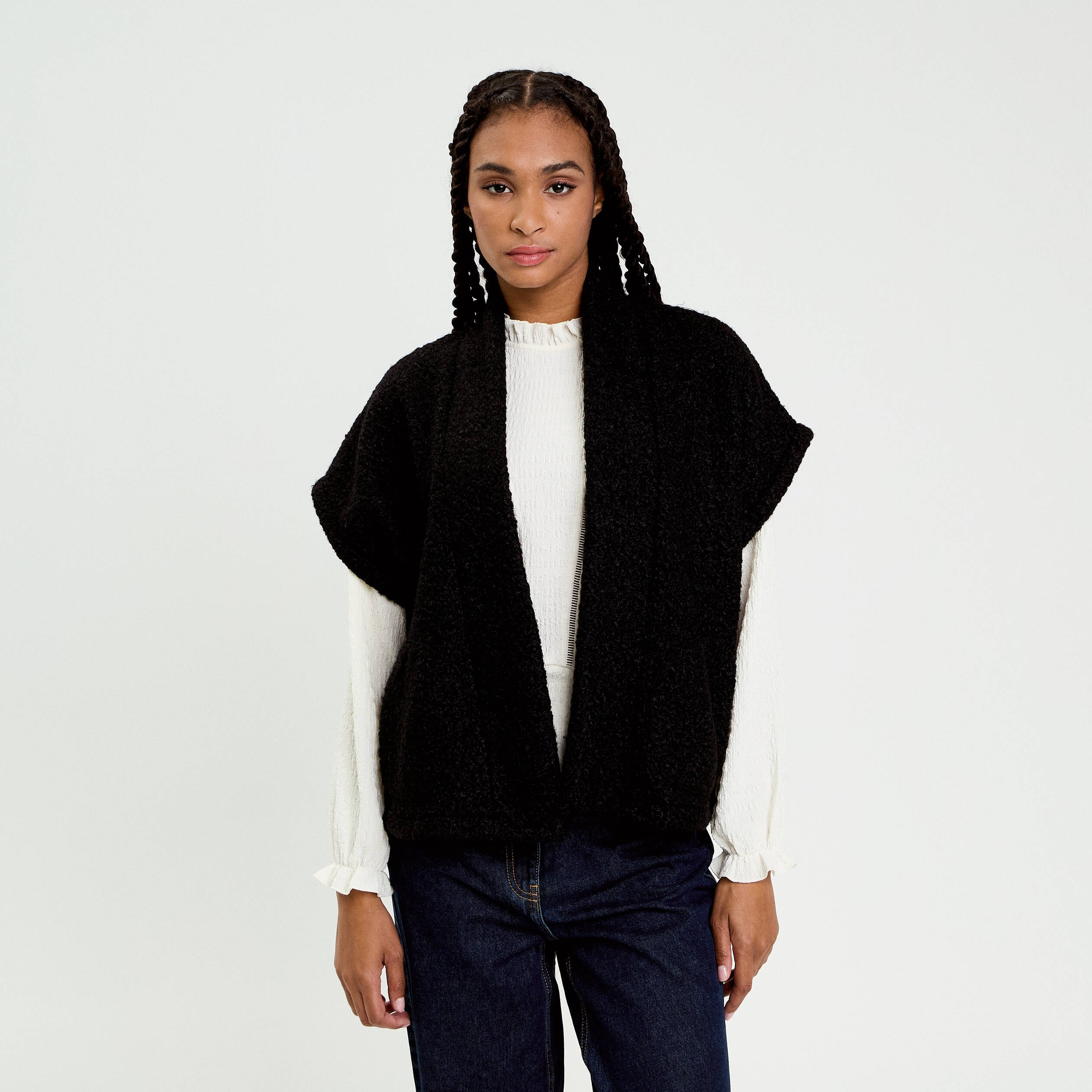 Gilet oversize cropped manches courtes noir femme