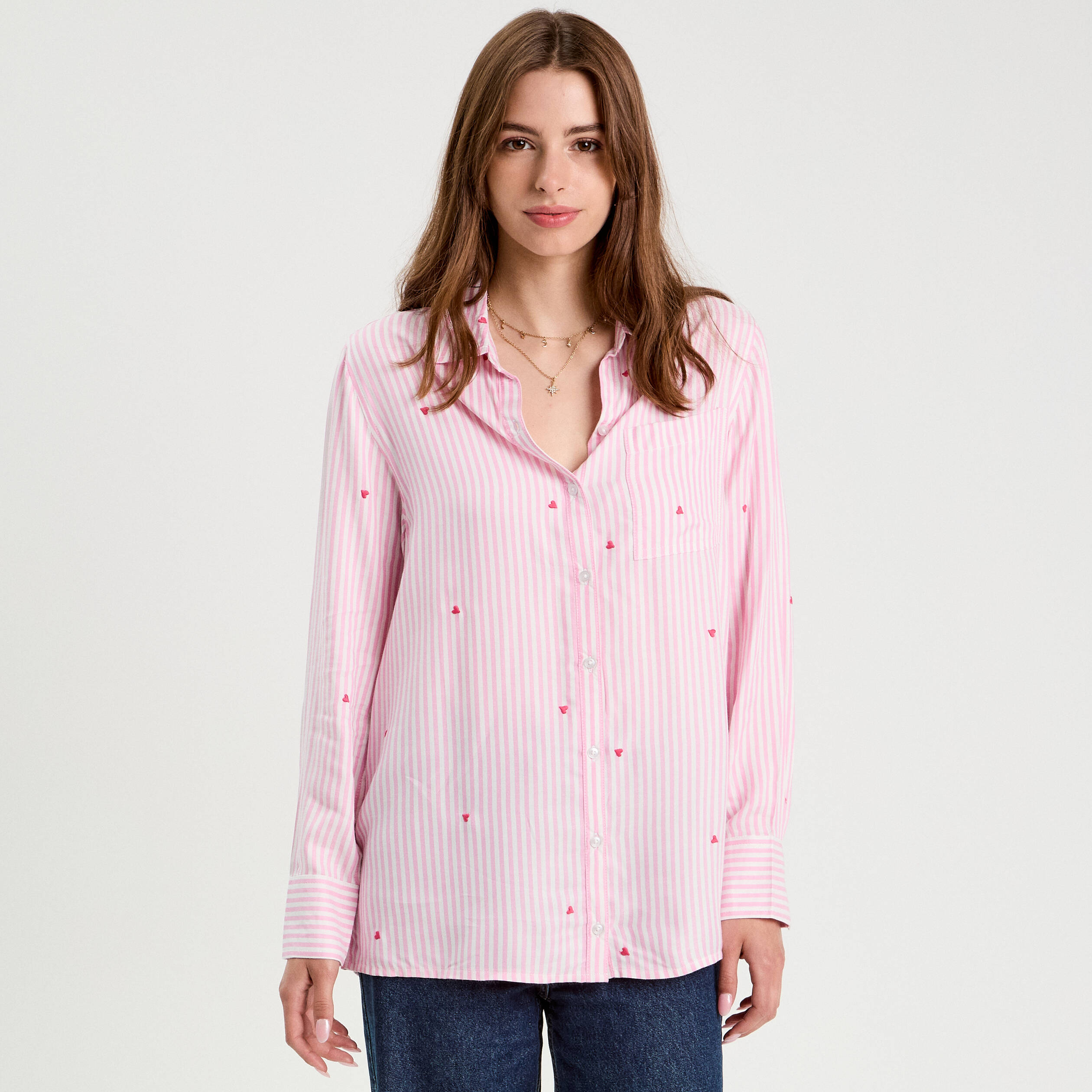 Chemise manches longues rose femme