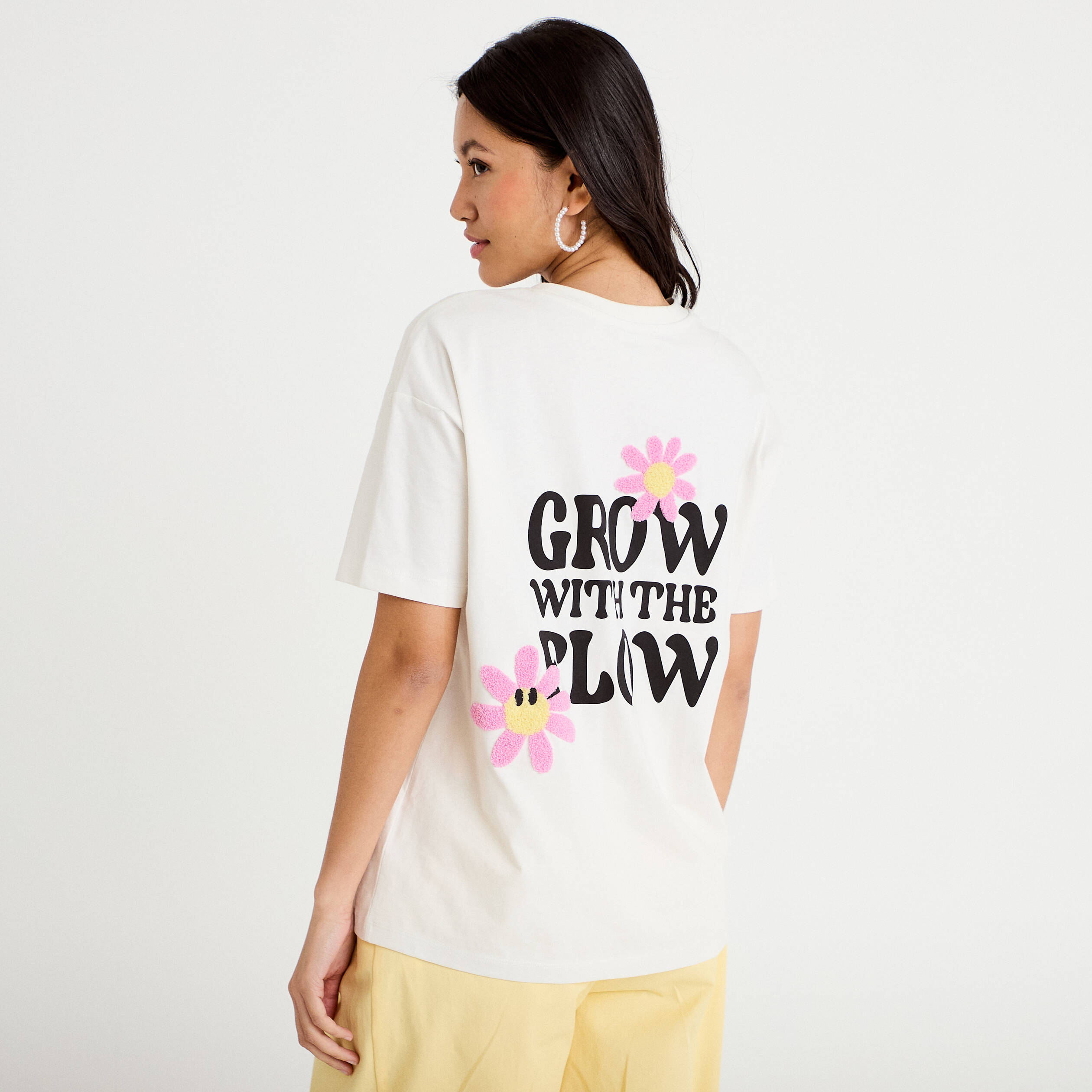 T-shirt col rond manches courtes ecru femme