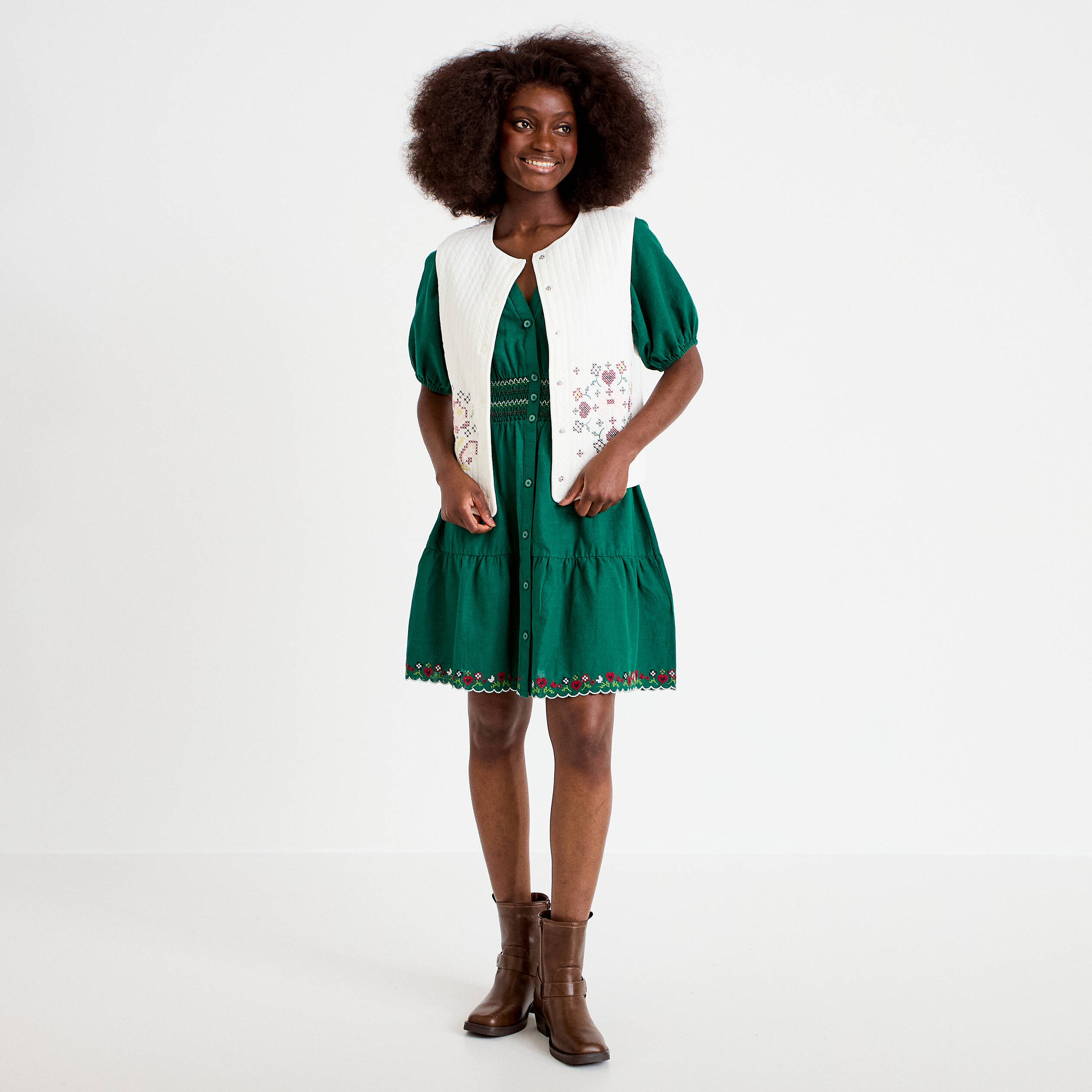 Gilet matelass&eacute; oversize sans manches ecru femme