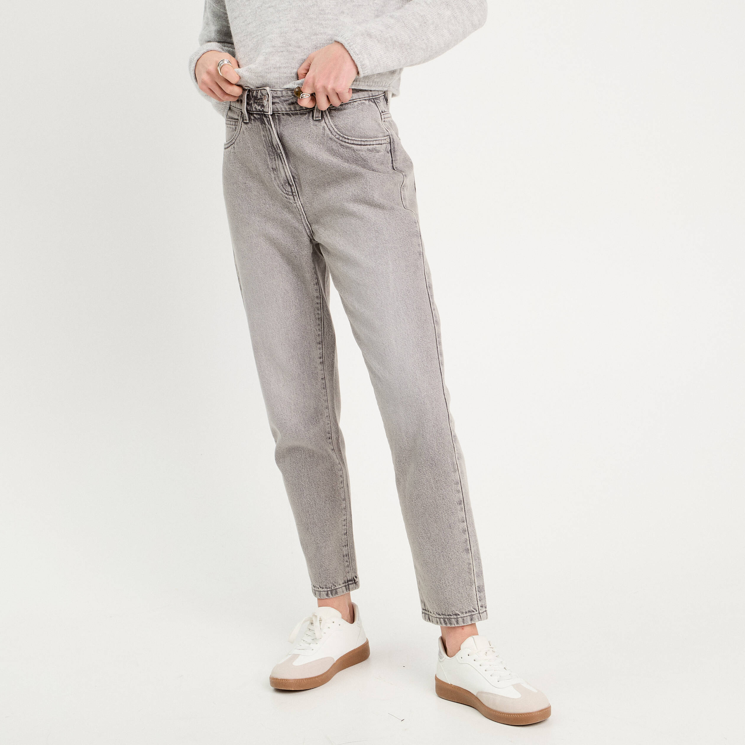 jeans mom taille haute denim gris femme Jeans mom taille haute denim gris femme