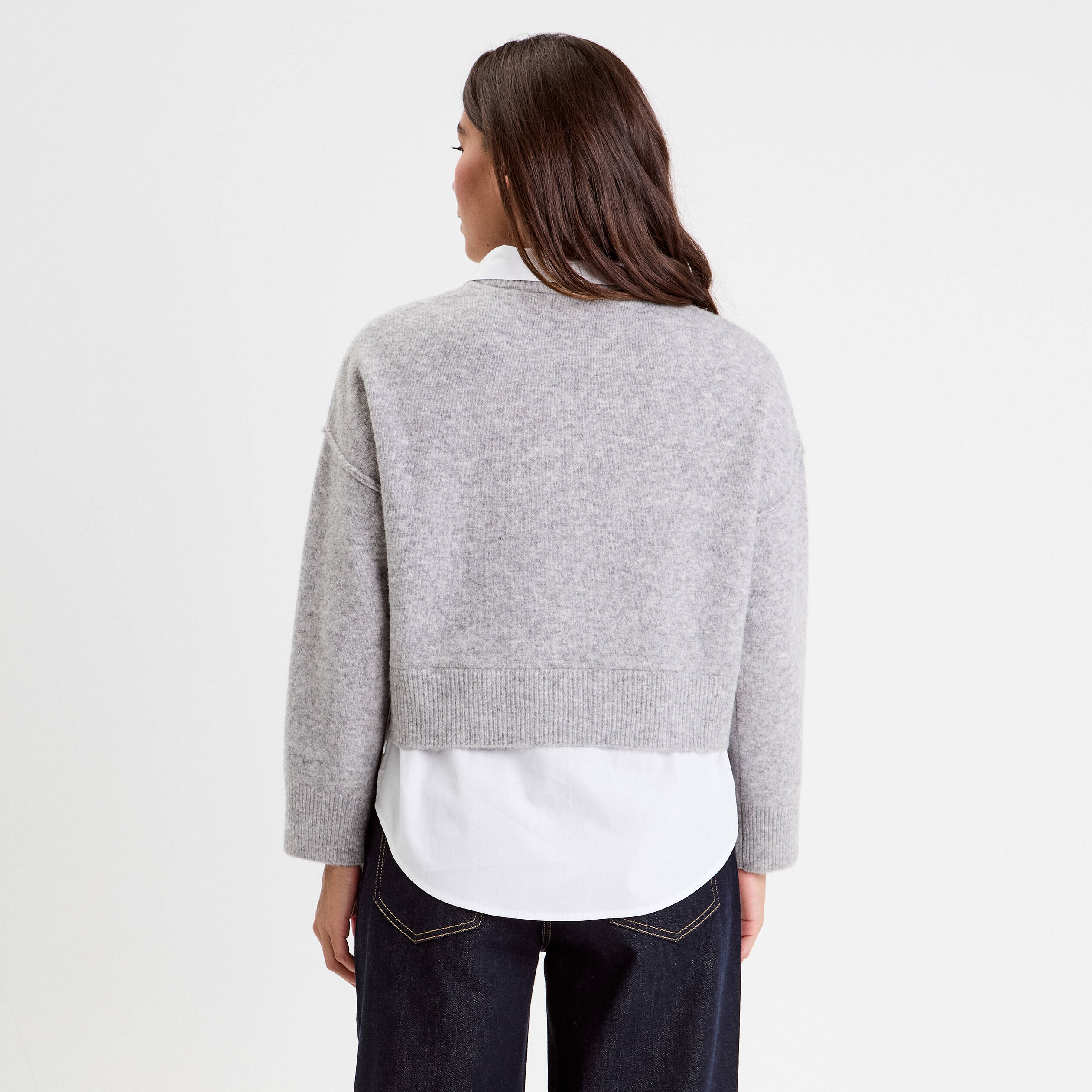 Pull col chemise manches longues gris clair femme Vibs