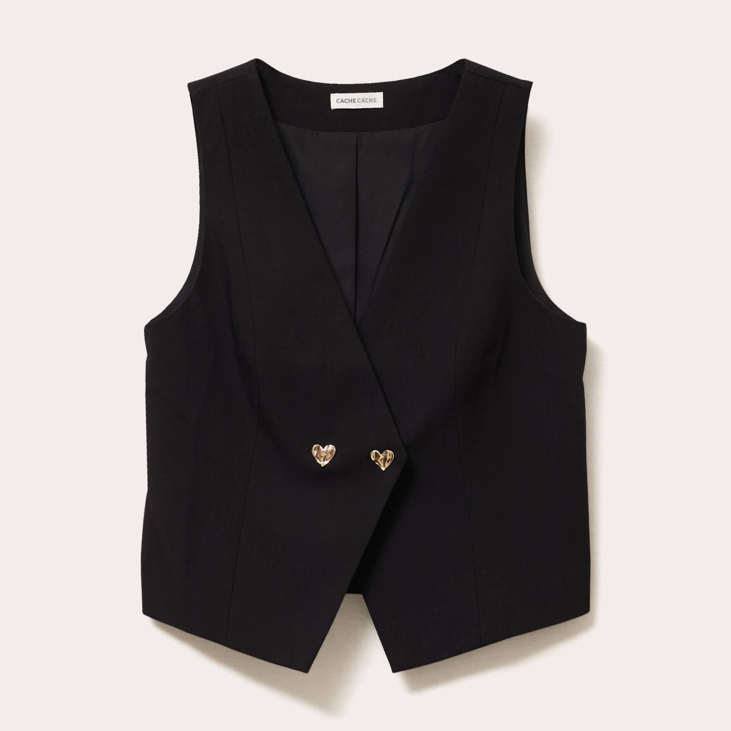 Gilet sans manches boutons coeur noir femme