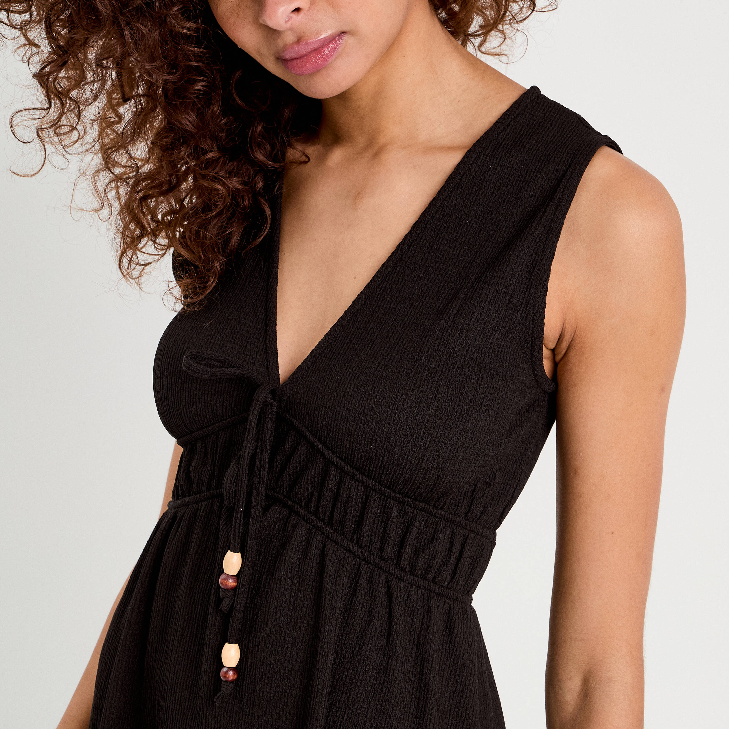 Robe midi évasée sans manches noir femme