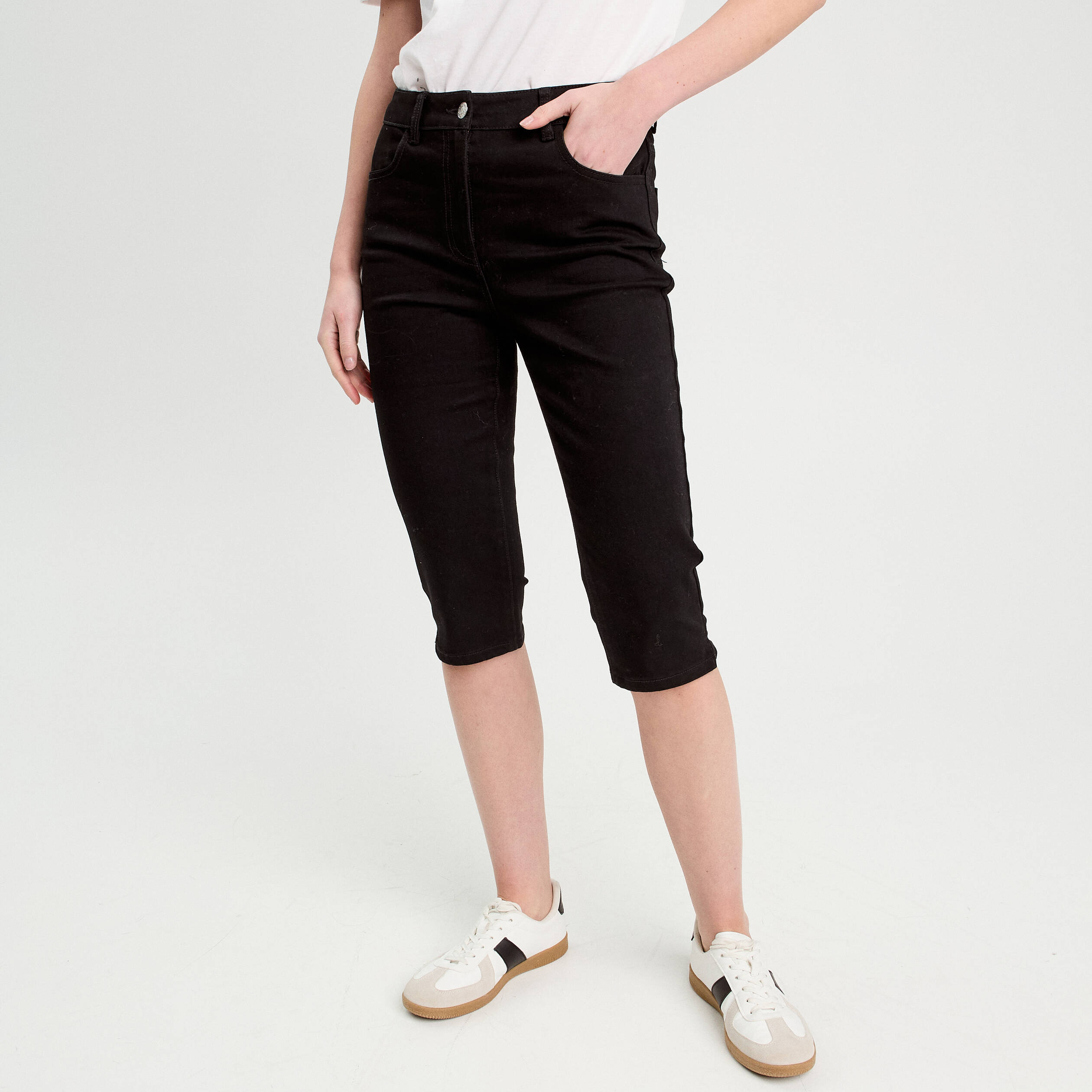 Pantacourt capri denim noir femme