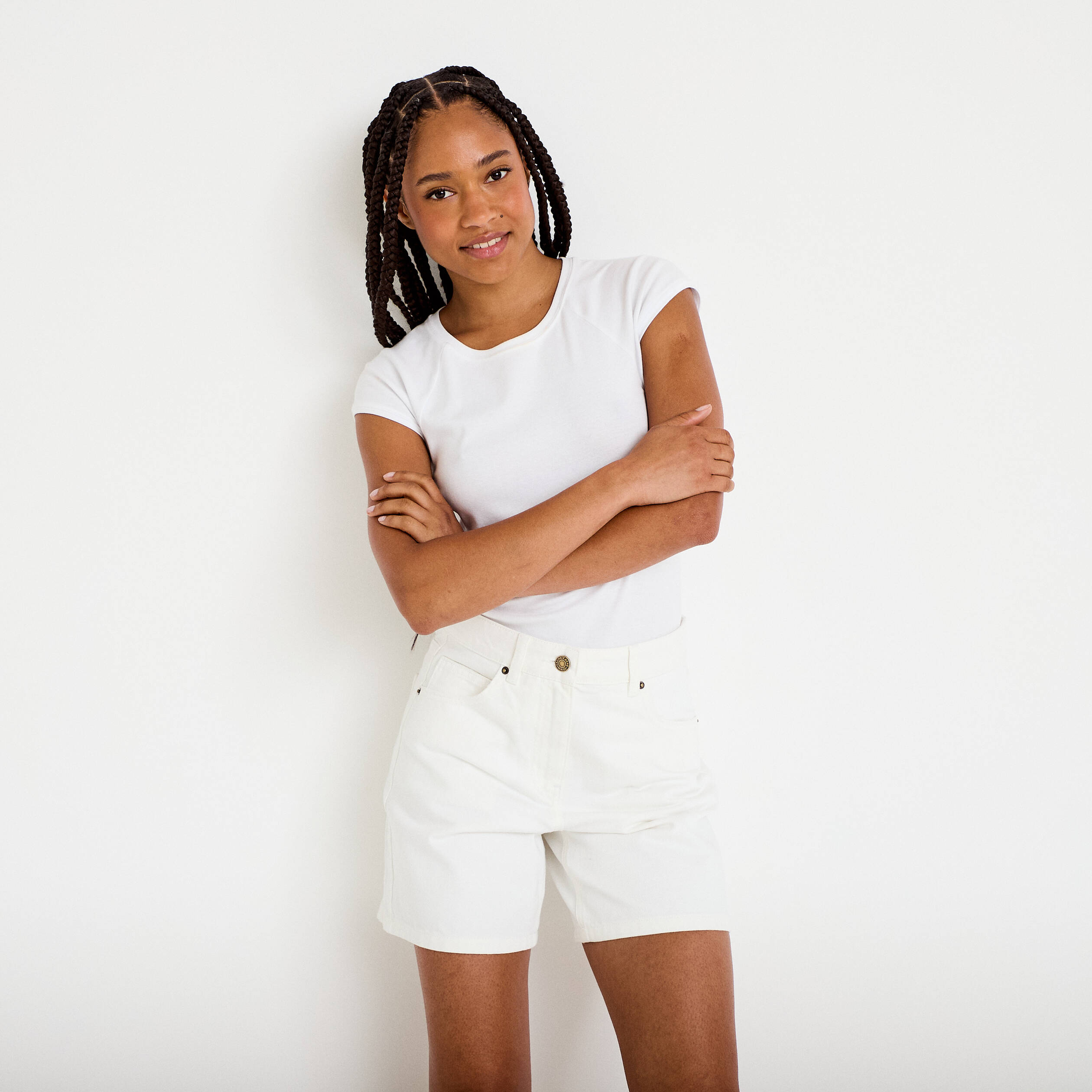 Bermuda regular 5 poches en jean denim blanc femme