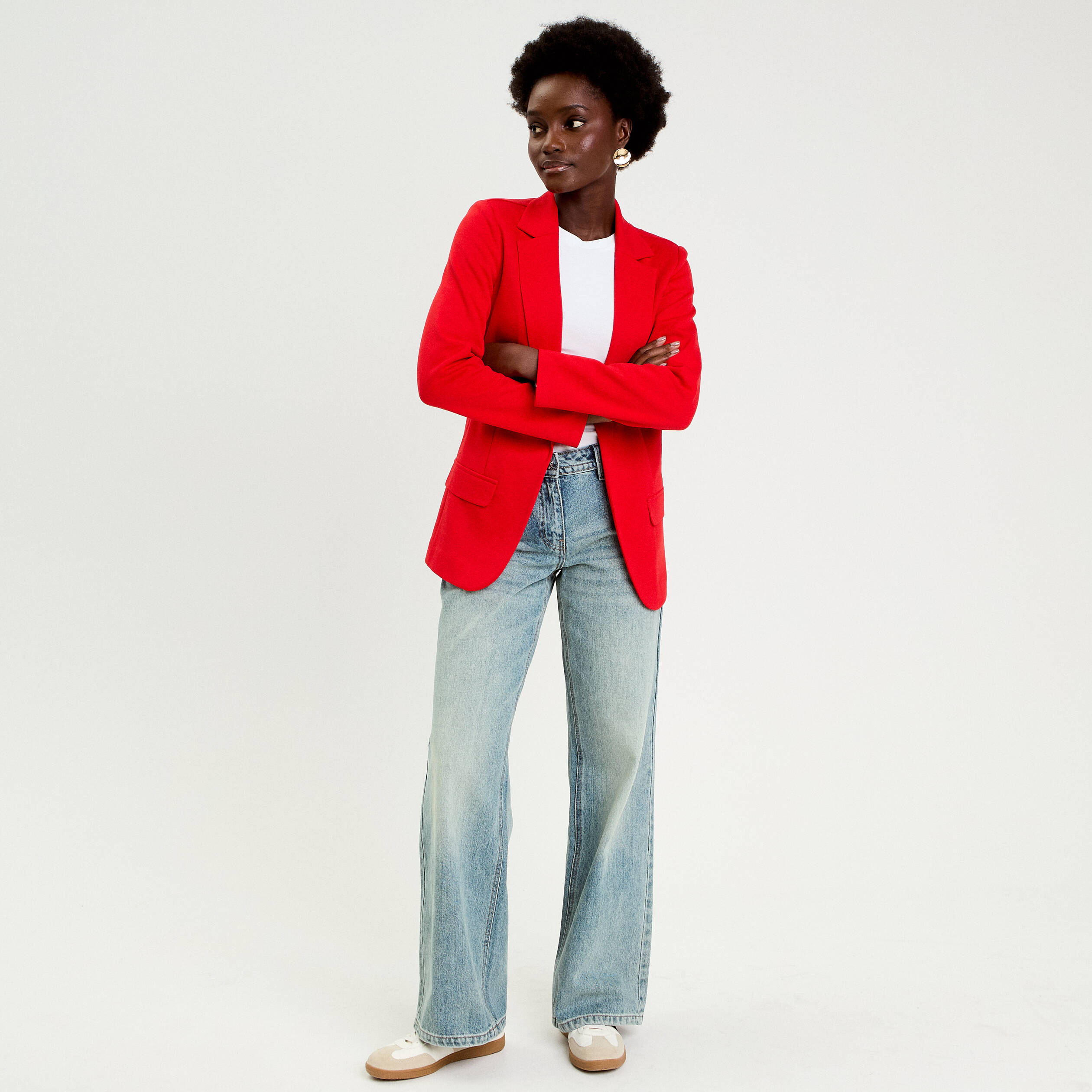 Veste blazer cintr&eacute;e rouge femme