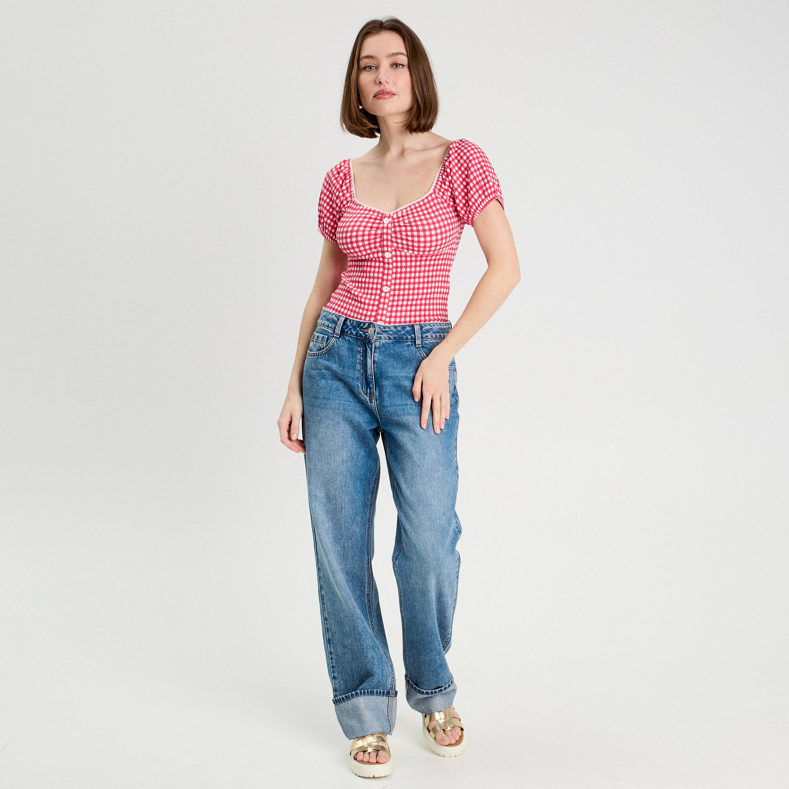 Blouse cropped rose framboise femme