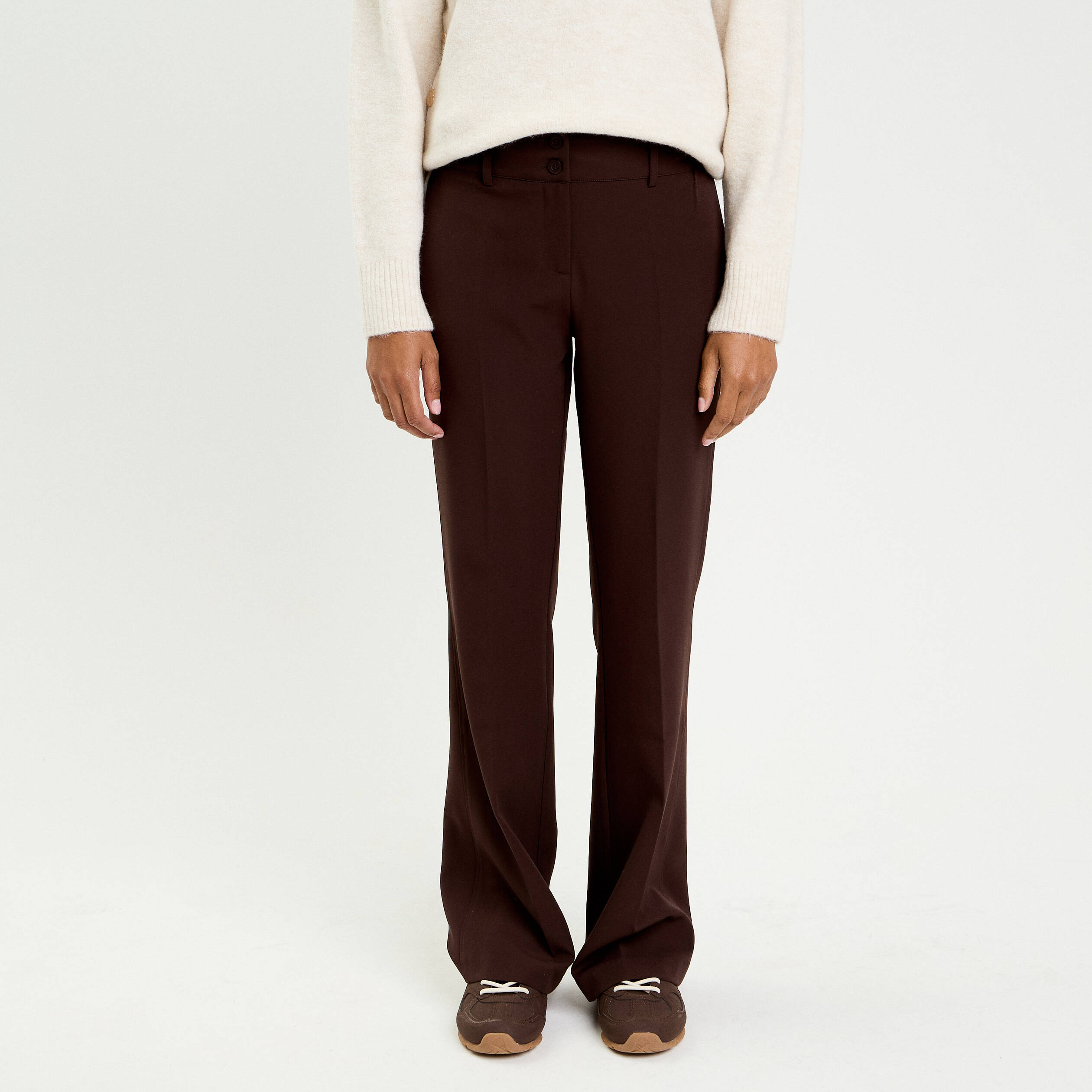 Pantalon flare marron fonc&eacute; femme