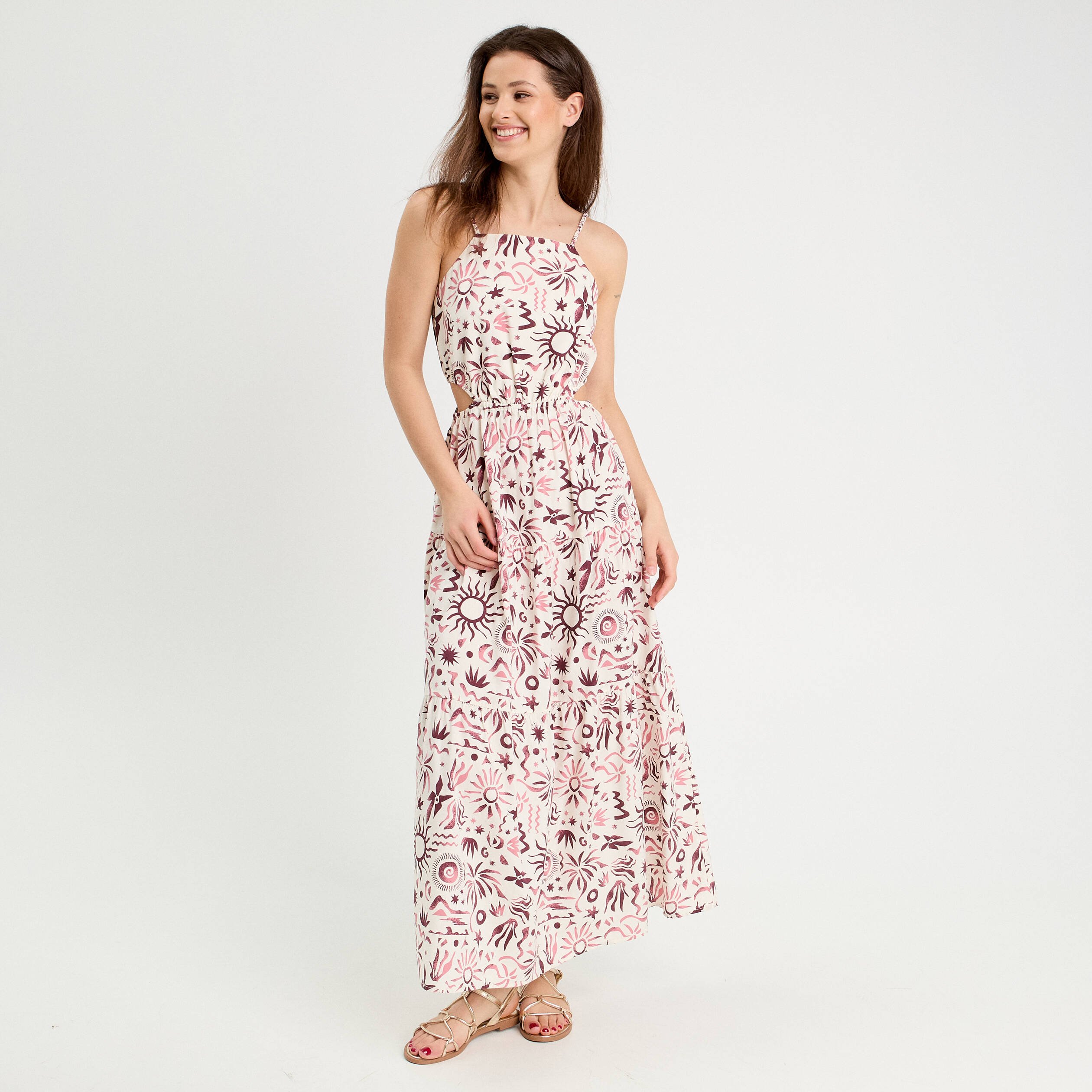 robe longue evasee ouvertures rose femme Robe longue évasée ouvertures rose femme