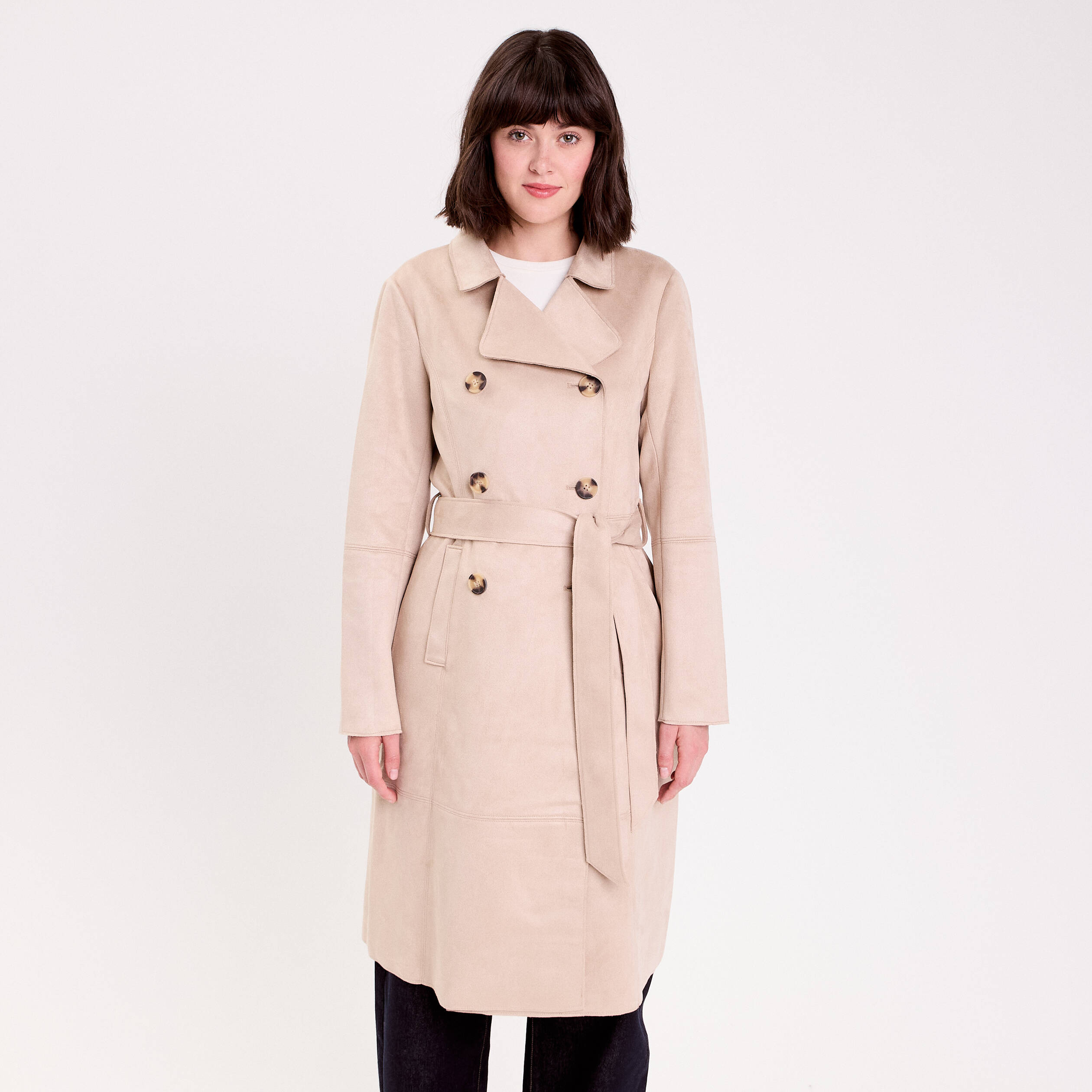Trench suédine ceinturé beige femme Vibs