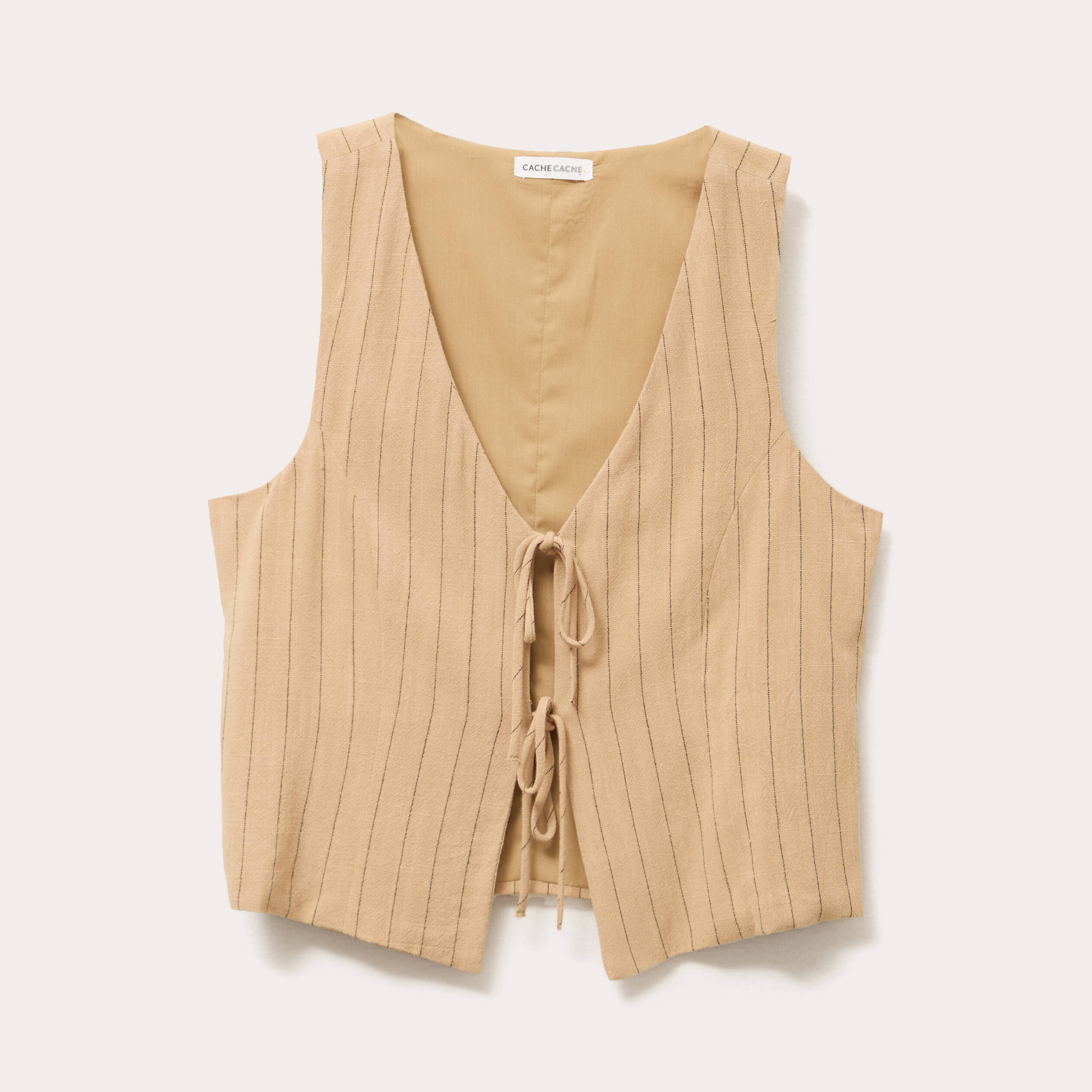 veston sans manches noue beige femme Veston sans manches noué beige femme